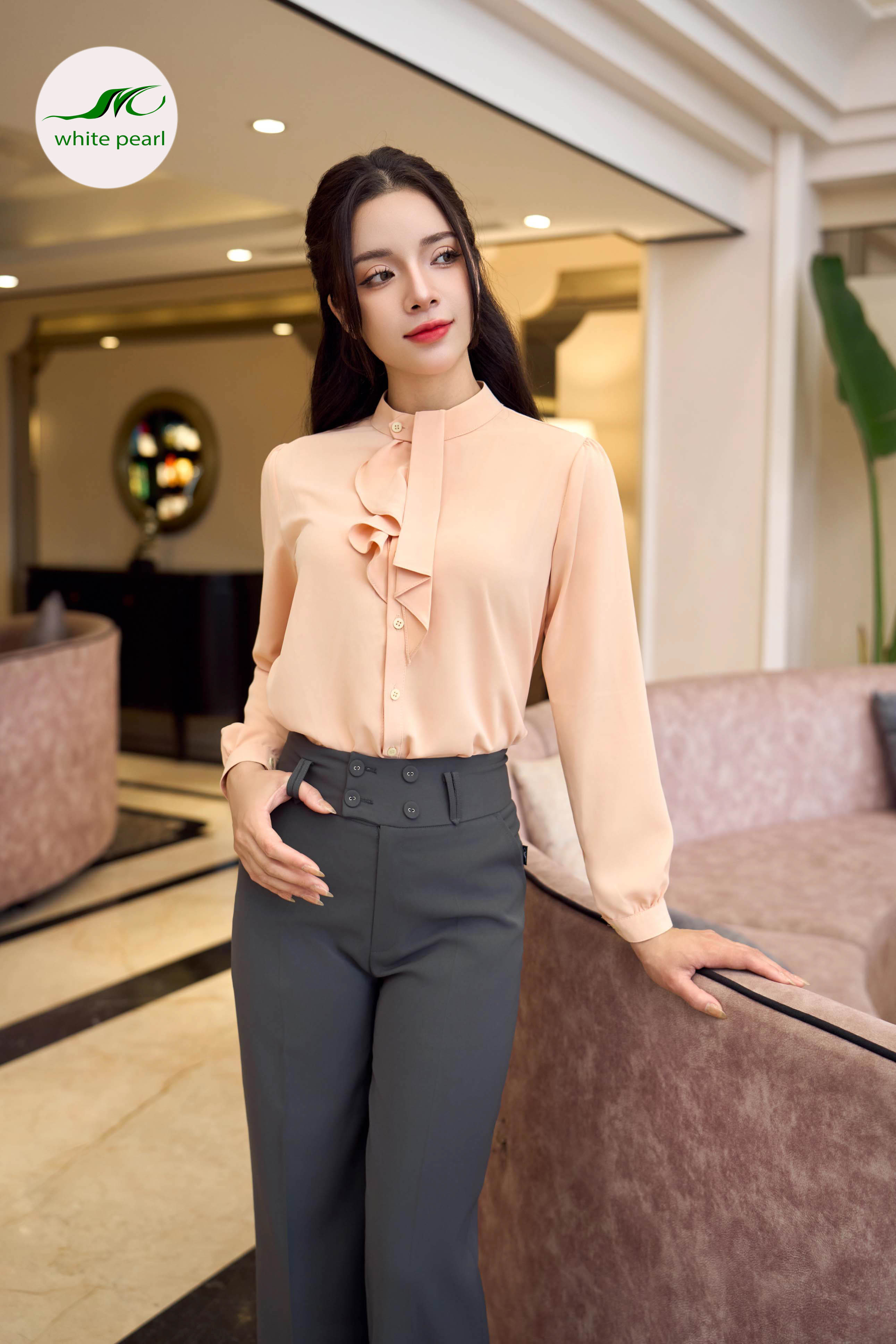 Quần suông cạp 7P Màu chì thời trang công sở White Pearl