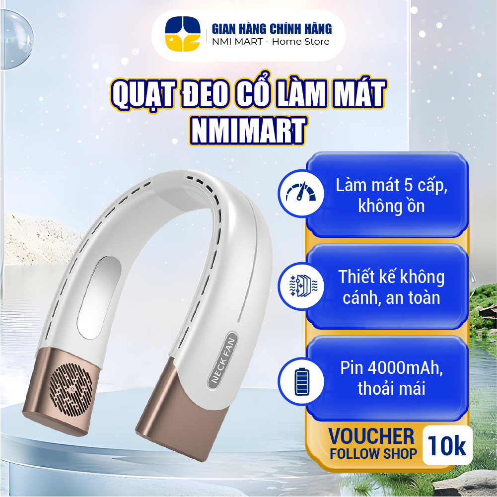 Quạt đeo cổ NMIMART QDC02, 5 tốc độ gió, làm mát êm ái, pin dùng tới 10 giờ, giải nhiệt hoàn hảo_thumbnail_1