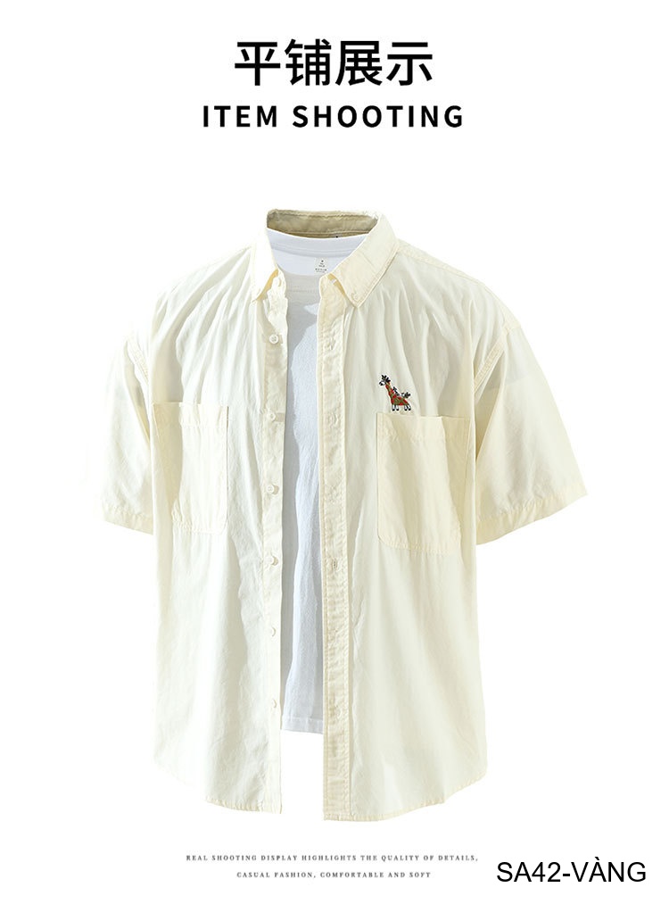 SA42 - Áo sơ mi nam ngắn tay phong cách Nhật, thêu hình hươu cao cổ, chất cotton thoáng mát_thumbnail_15