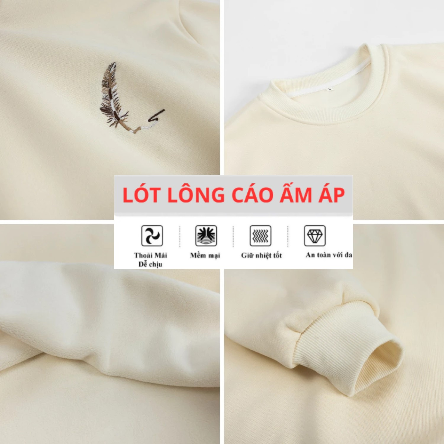 Áo Sweater Nam Nữ Nỉ Lông Nhung Thêu Lông Vũ Form Boxy Unisex,Dày Dặn Giữ Ấm Tốt_thumbnail_2