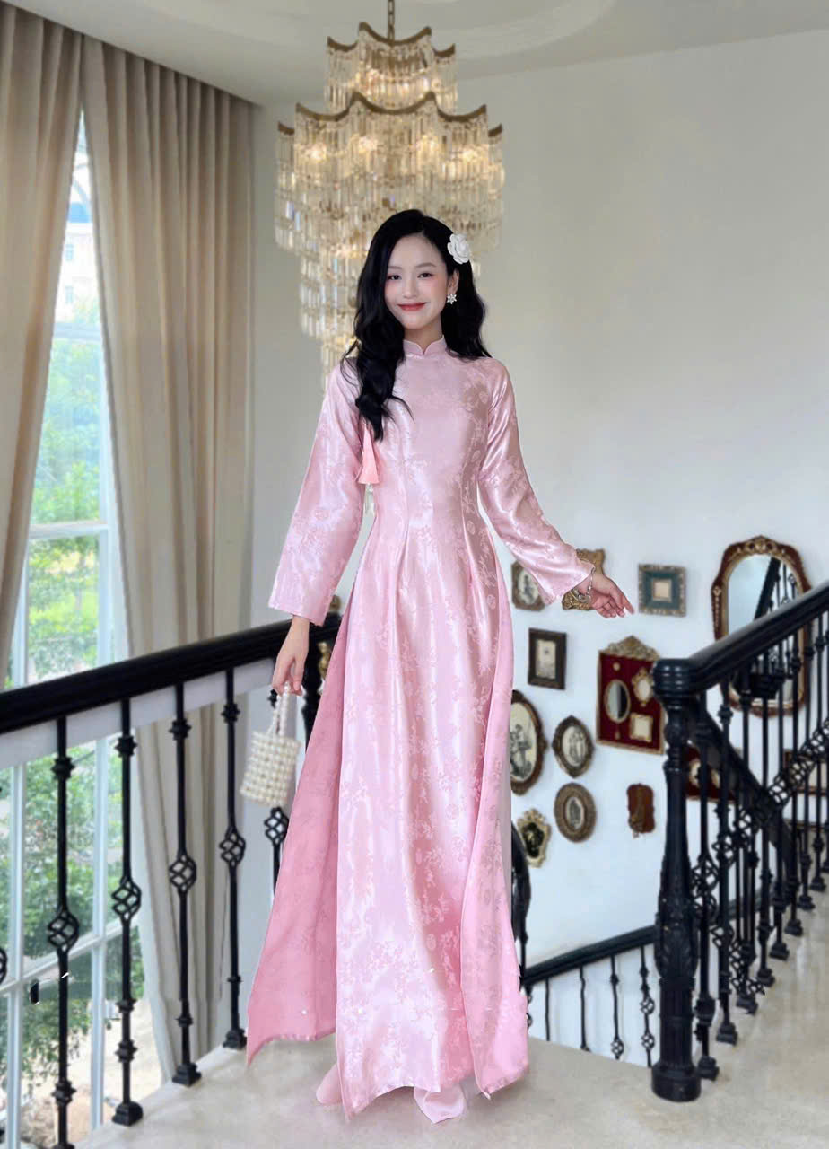 Áo Dài Nữ Hồng Phấn Pastel