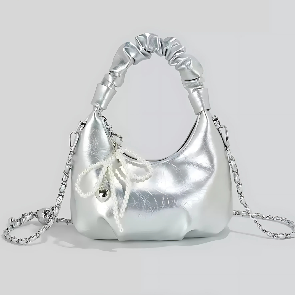 UHE Luna Bow 2506 – da ánh kim cao cấp, phối nơ ngọc trai sang trọng, 2 màu bạc & đen