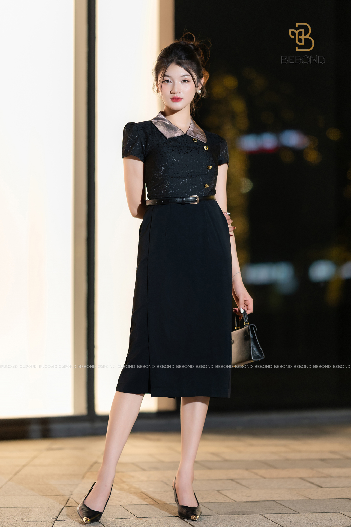 Đầm cổ sơ mi KAYLIN màu ĐEN