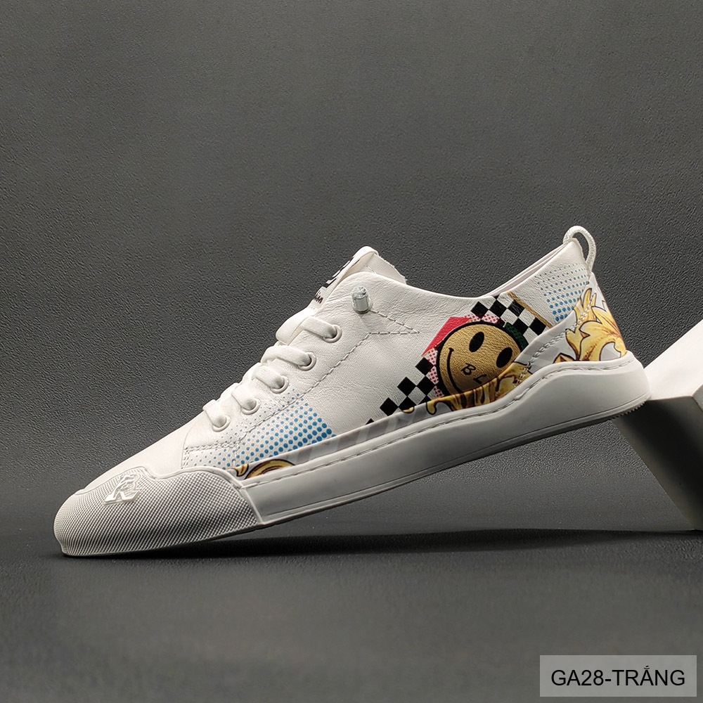 GA28 - Giày Sneaker Nam Da Bò Thiết Kế Smile Độc Đáo, Phong Cách Thường Ngày