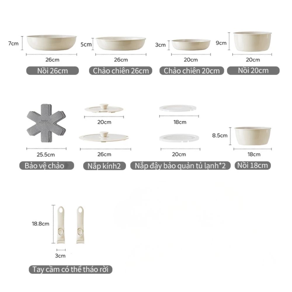Bộ Nồi Chảo Đá Gốm Chống Dính Mishio 15 Món (5 Nồi Chảo) - Tay Cầm Tháo Rời Thông Minh, Không Chứa PFAS/PTFE, Tương Thích Mọi Loại Bếp_thumbnail_9