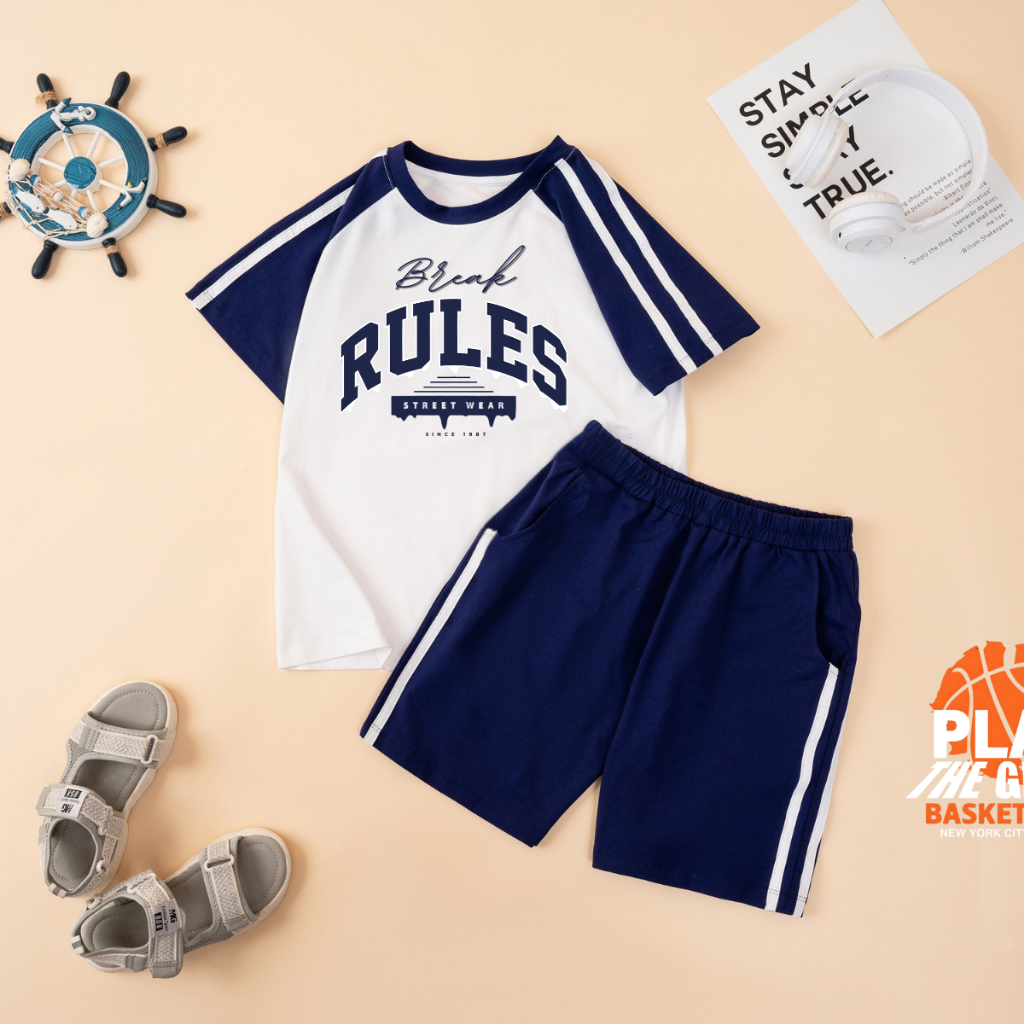 Set bộ bé trai, bé gái phối viền hình RULES - Loza Kids BF614