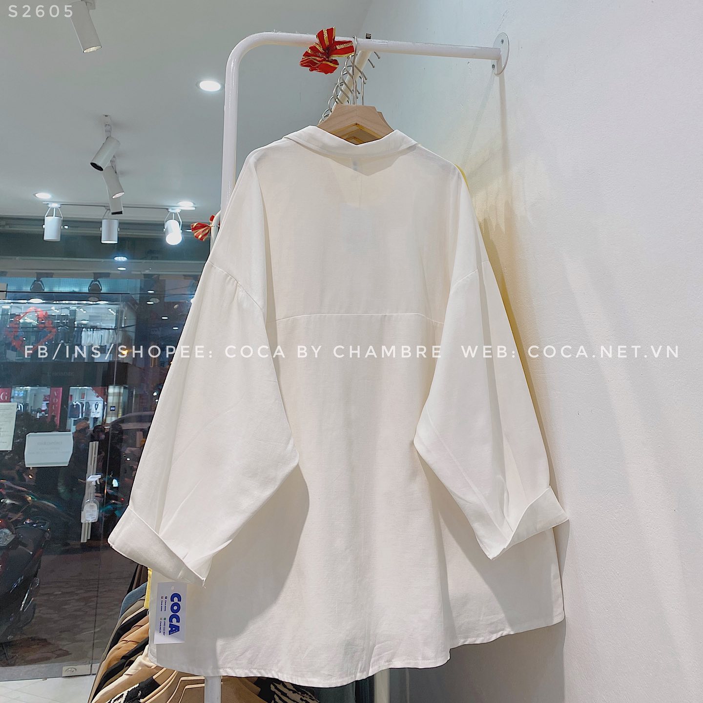 Áo sơ mi thô cotton trơn 2 nắp túi form rộng Hàn Quốc