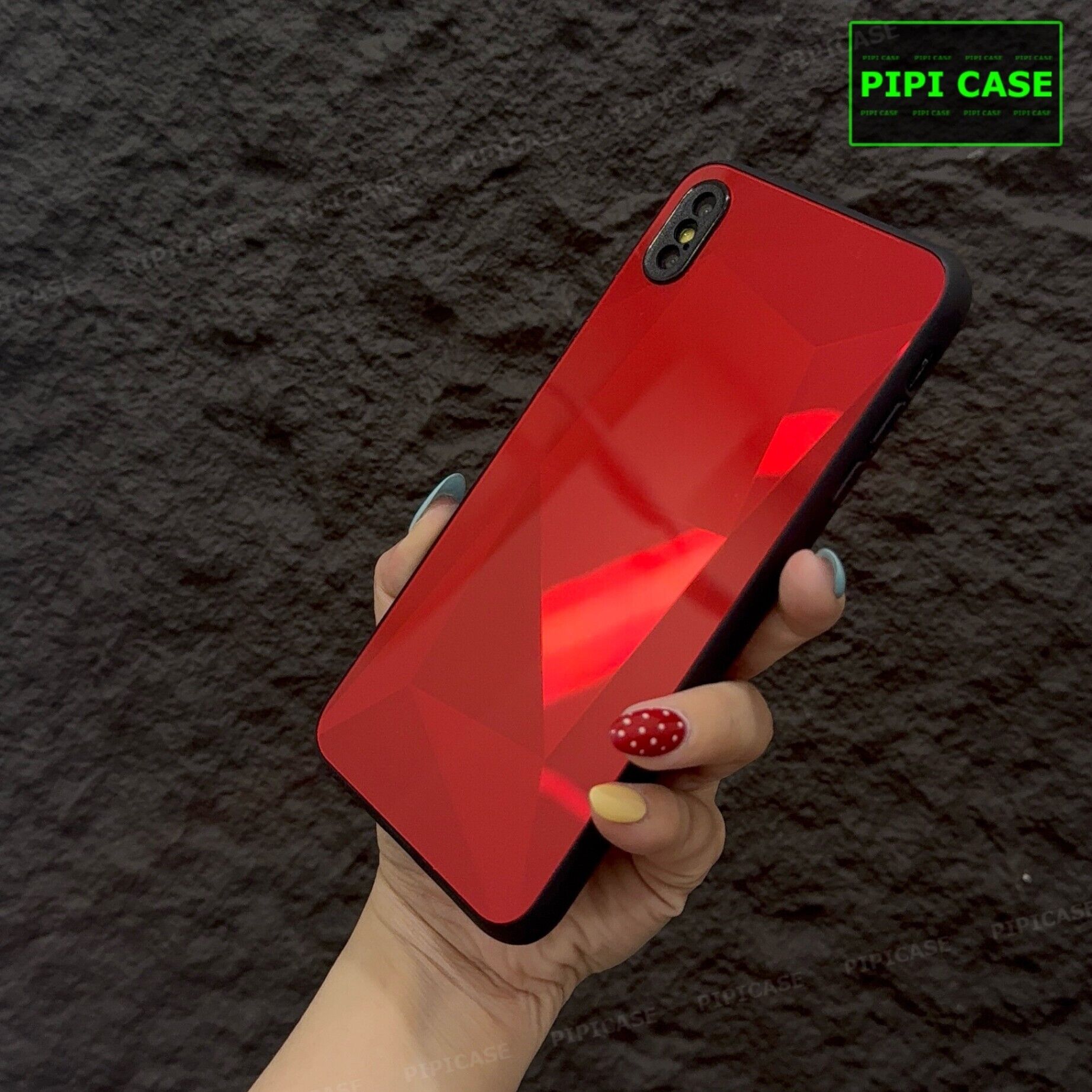 Ốp Lưng iPhone X / XS - Kim Cương 6D - Đỏ