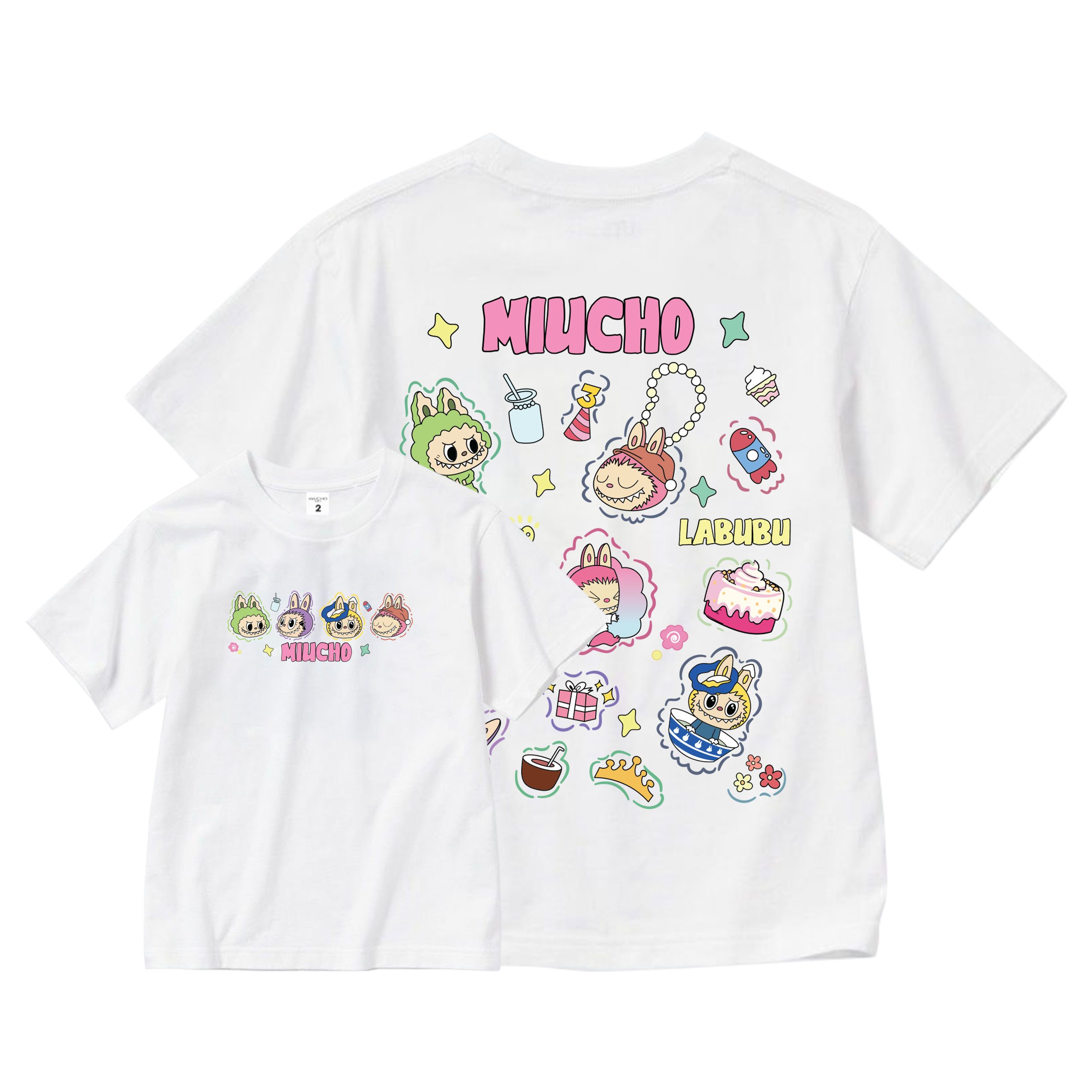 Áo thun bé gái labubu dễ thương nhiều màu sắc AED1462 Miucho Kid vải cotton thoáng mát cổ tròn in artwork_thumbnail_11