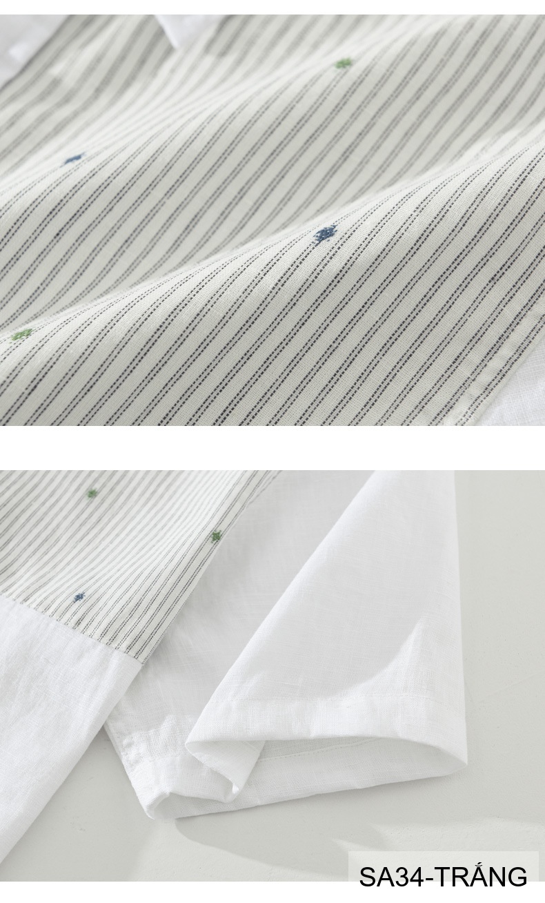 SA34 - Áo sơ mi nam tay ngắn vải lanh thoáng mát phong cách Nhật Bản kẻ sọc phối màu trắng xanh ngọc_thumbnail_7