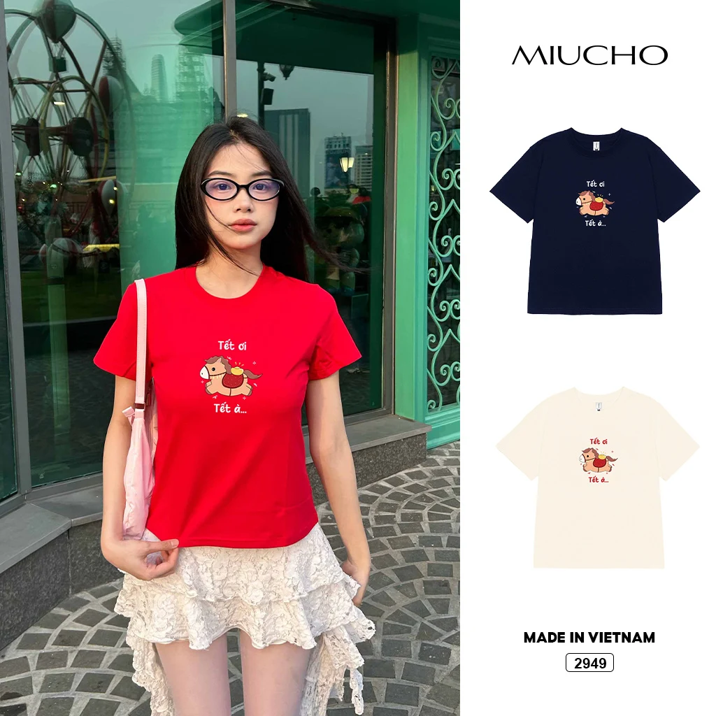 Áo baby tee nữ Miucho vải cotton thoáng mát tôn dáng tay ngắn cổ tròn Tết in mix 2949_thumbnail_1