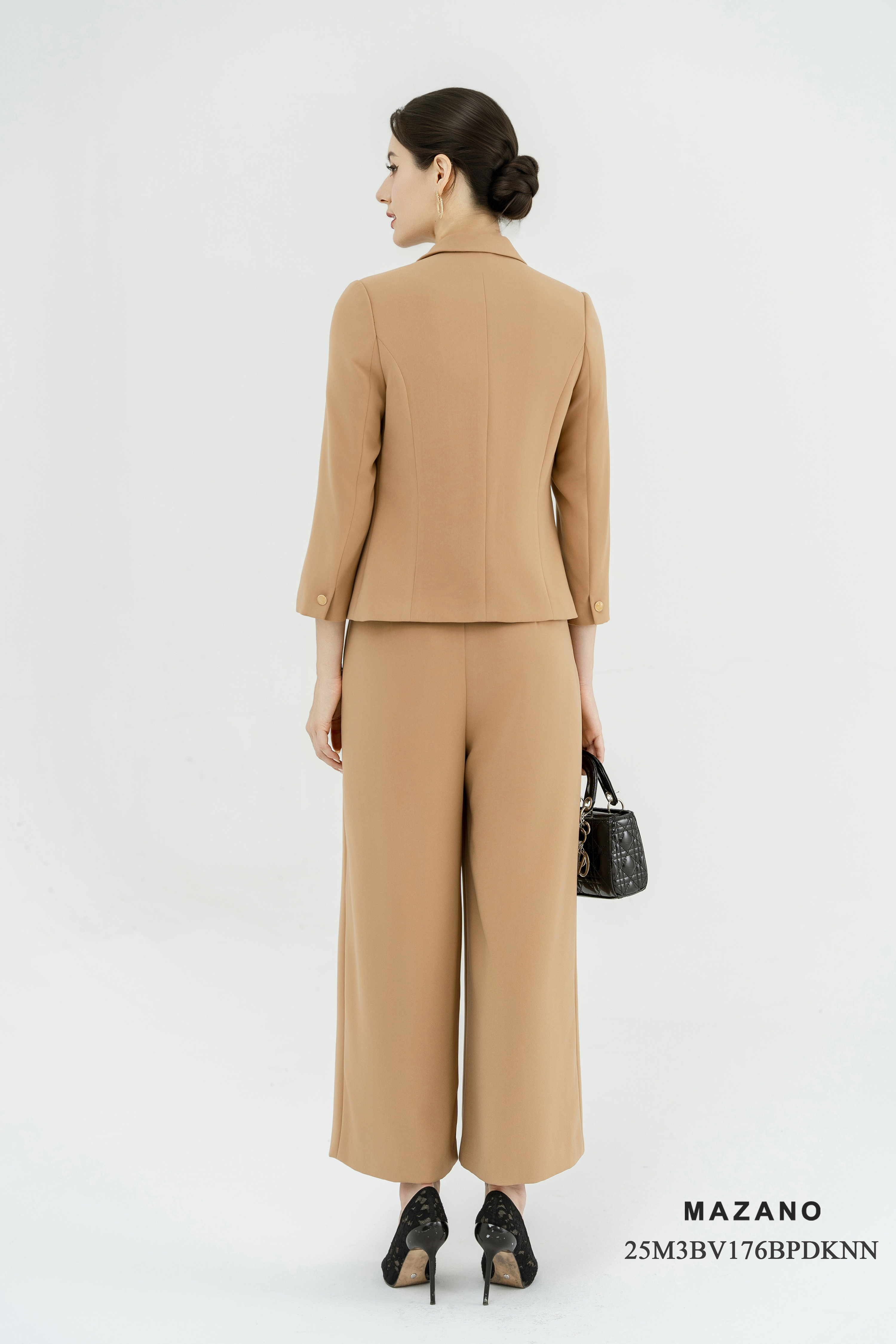 Bộ vest Áo và quần suông Vải tuytsi Cổ vest cách điệu Tay dài Dài áo qua eo, Quần dài đến mắt cá_thumbnail_5