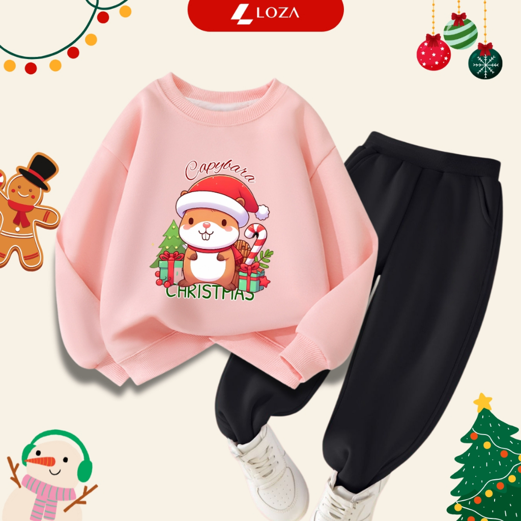 Bộ nỉ bé trai, bé gái in hình Capybara Chrismast - Loza Kids BI193_thumbnail_3