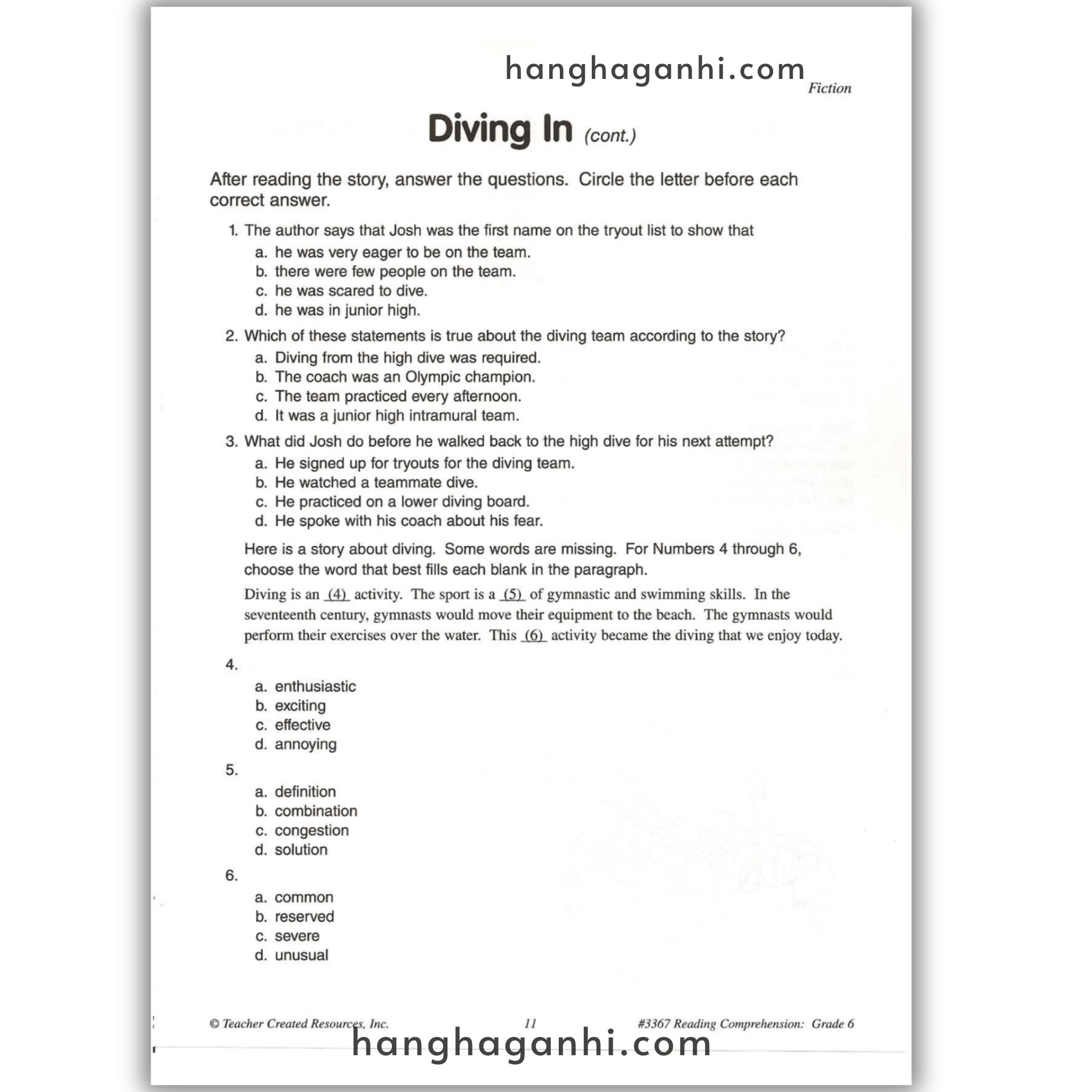 Reading Comprehension Grade 6 Teacher Created Resources, sách đọc hiểu lớp 6_thumbnail_10