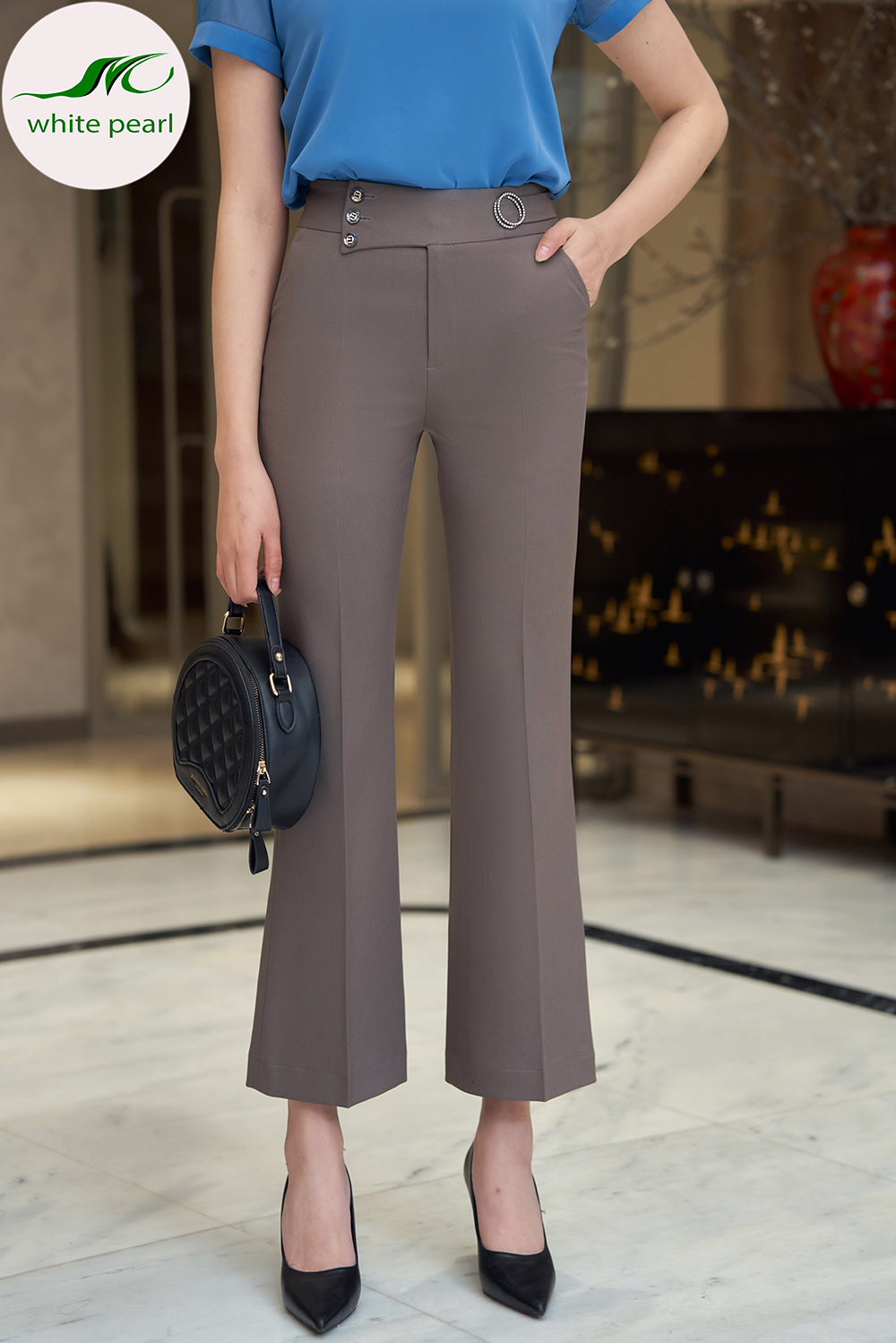 Quần âu nữ ống vảy đai chéo 3 cúc thời trang công sở cao cấp nữ White Pearl