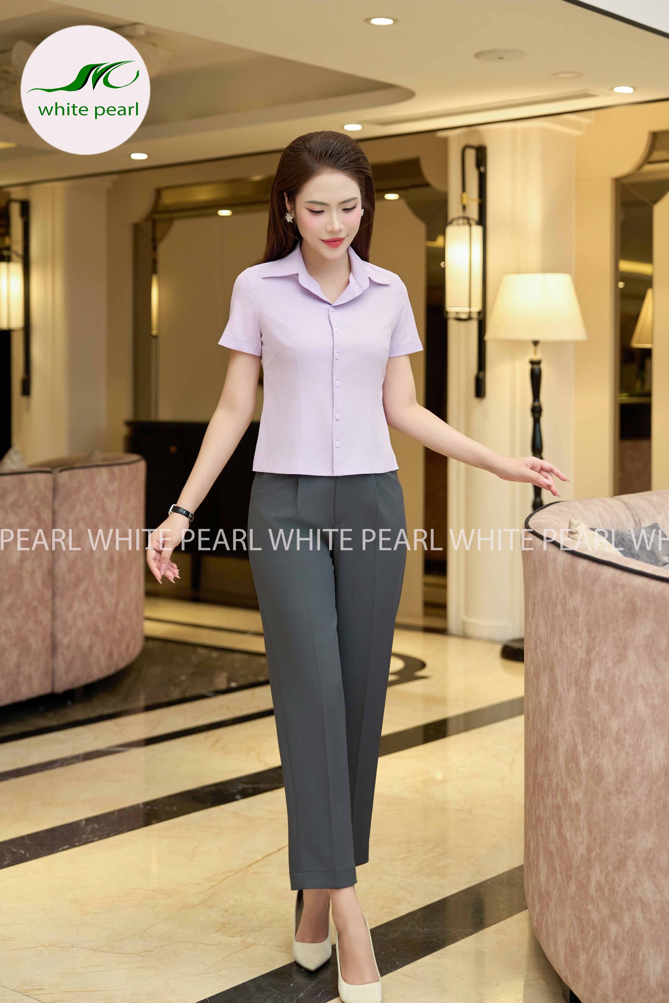 Áo sơ mi cổ đức kết hợp quần baggy thụng 1 ly  thời trang công sở nữ cao cấp White Pearl_thumbnail_2