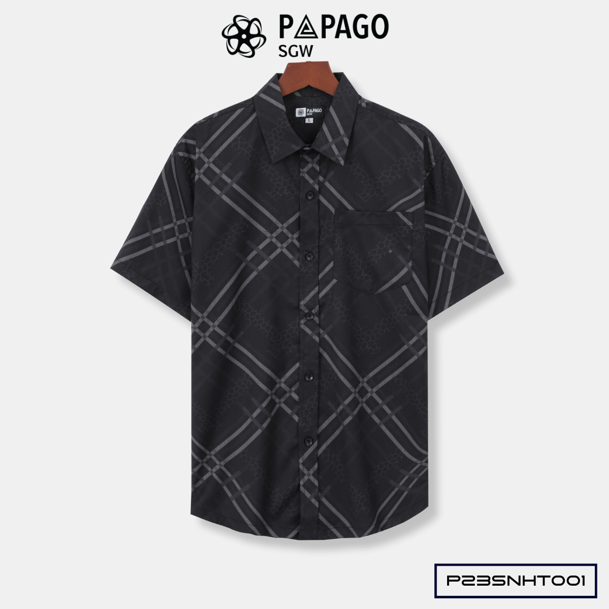 Áo sơ mi nam trung niên PAPAGO tay ngắn lai bầu vải lụa - P23SNHT001