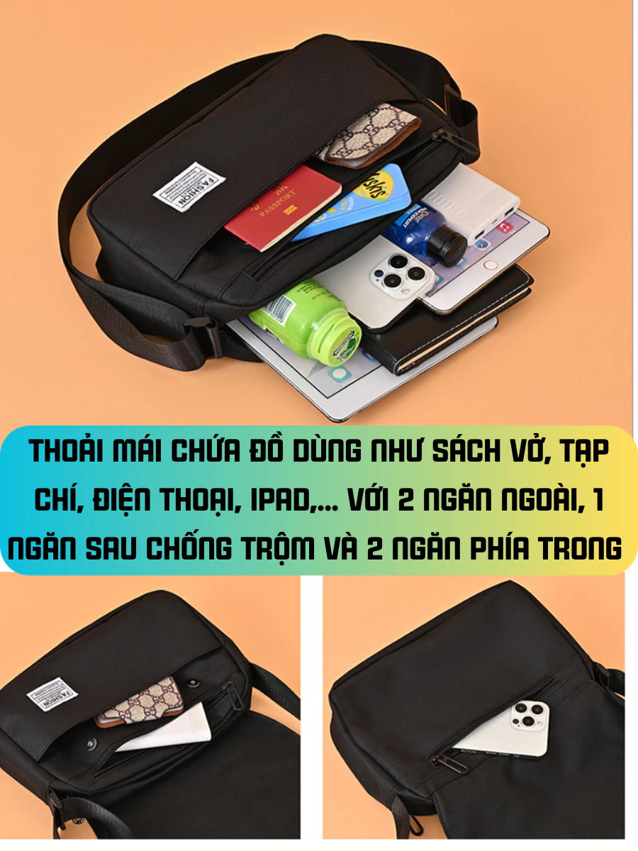 Túi đeo chéo đi học nam nữ vải canvas chống nước thời trang Hàn Quốc_thumbnail_1