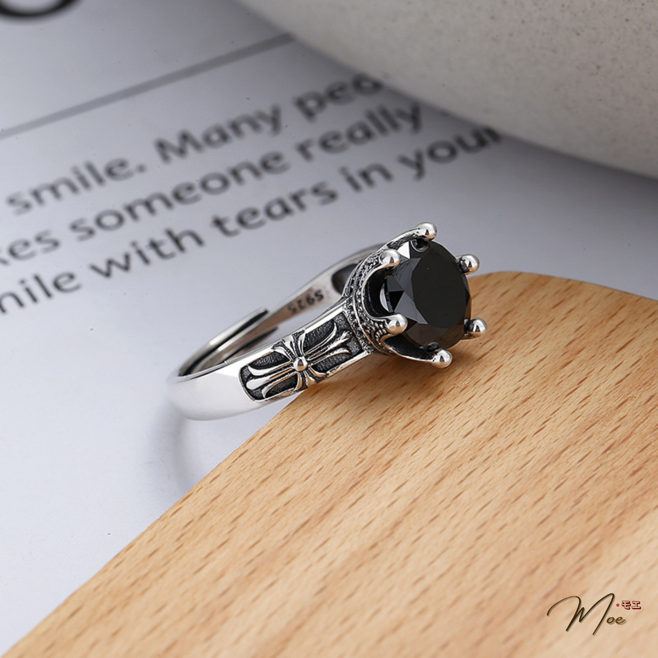 N157 - Nhẫn thánh giá đá chủ đen unisex freesize_thumbnail_1