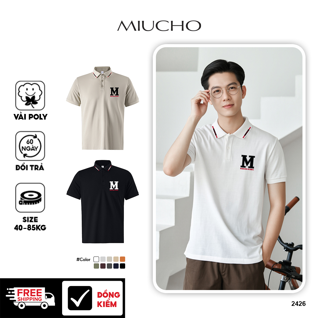 Áo polo cá sấu nam in basic PLCSD2426 Miucho Iconic chất liệu polyester bền nhẹ chống nhăn