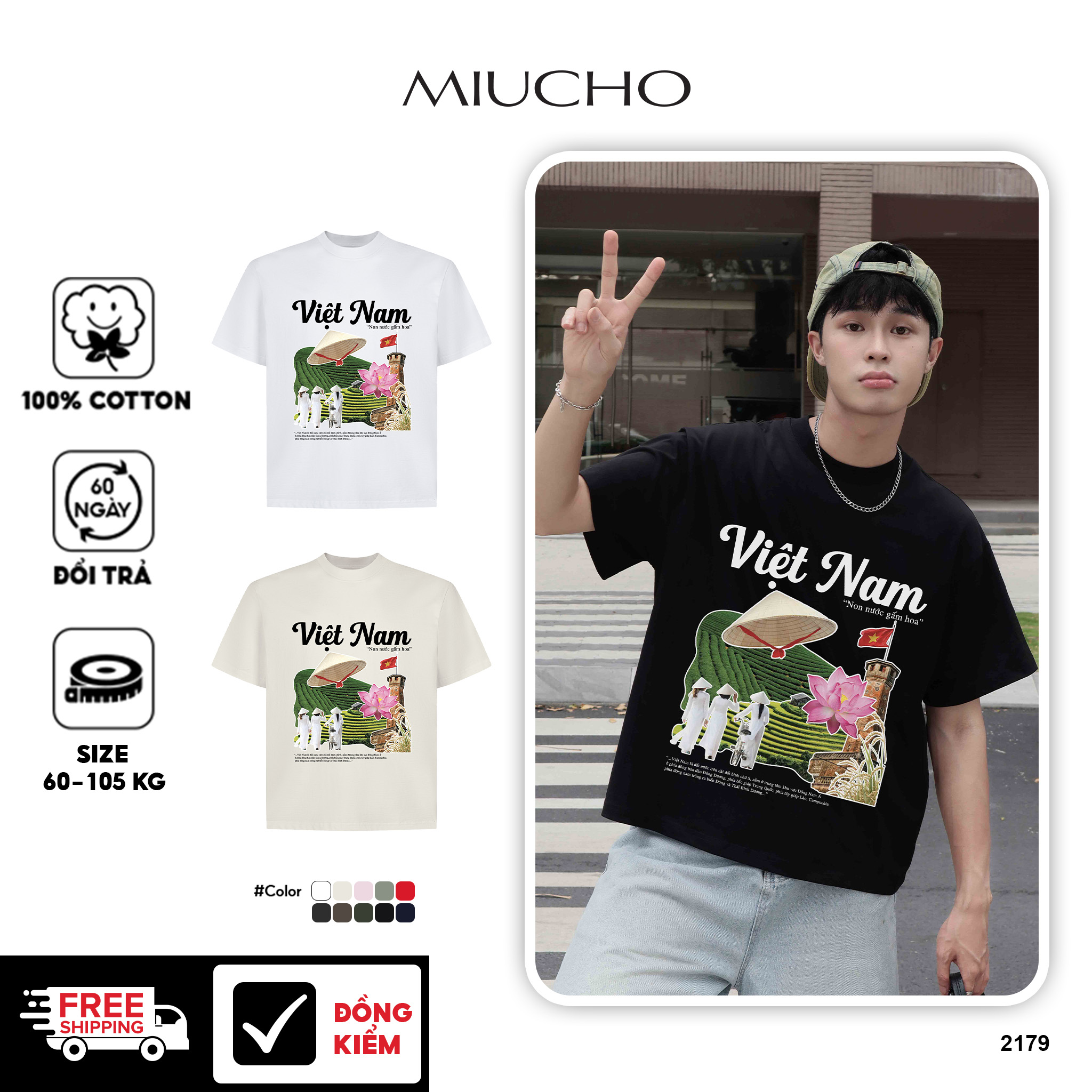 Áo phông local brand Việt Nam tôi yêu form boxy 2179 Miucho Club vải cotton 2c 250gsm cổ tròn in mix_thumbnail_1