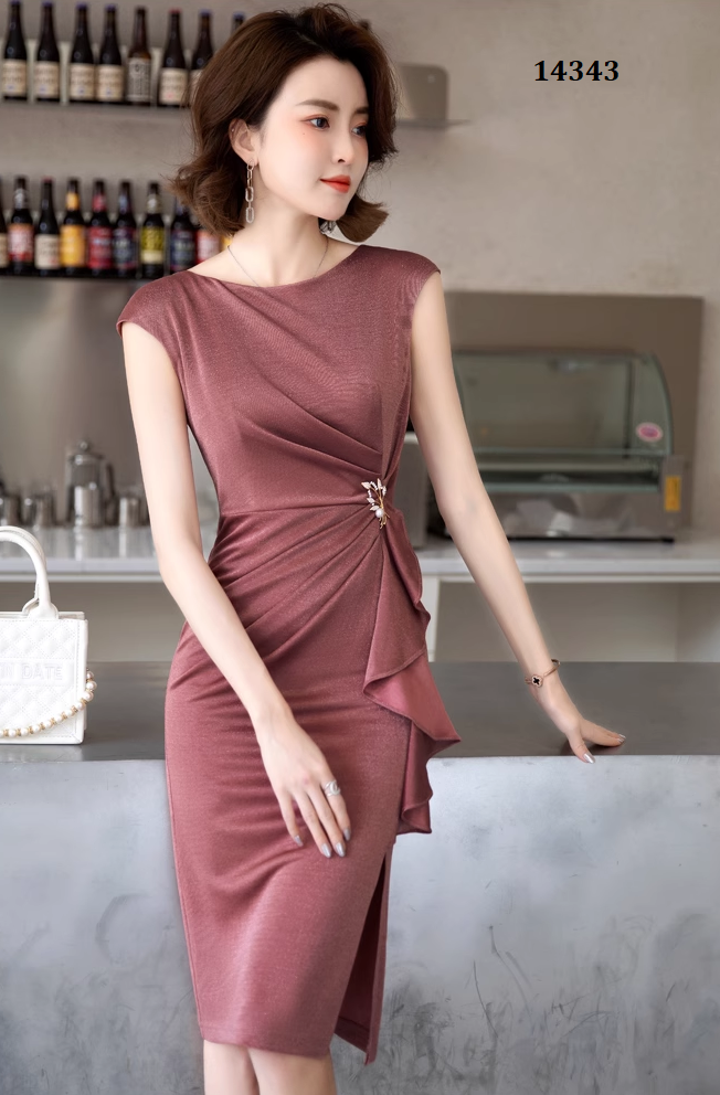 14343-Đầm body eo nhún  viền bèo kết phụ kiện ( chéo nhật)_thumbnail_2
