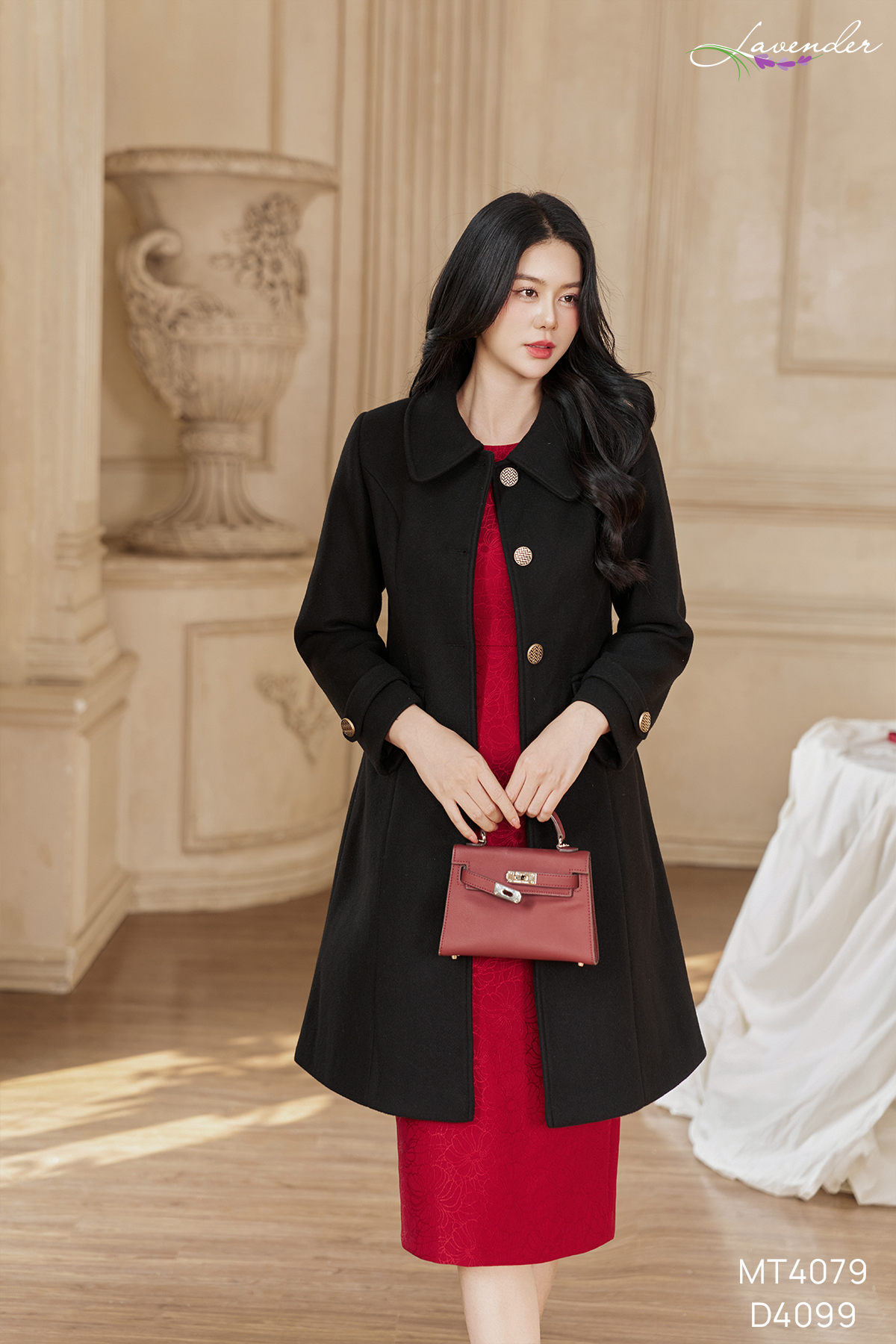 Áo măng tô dạ tay dài phối 6 cúc MT4079