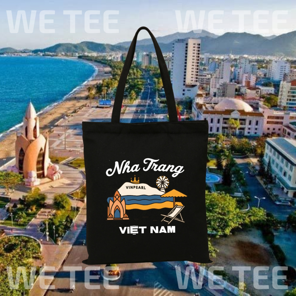 Túi tote vải canvas du lịch Việt Nam có khóa kéo và ngăn phụ, màu đen - We Tee TOTE17_thumbnail_6