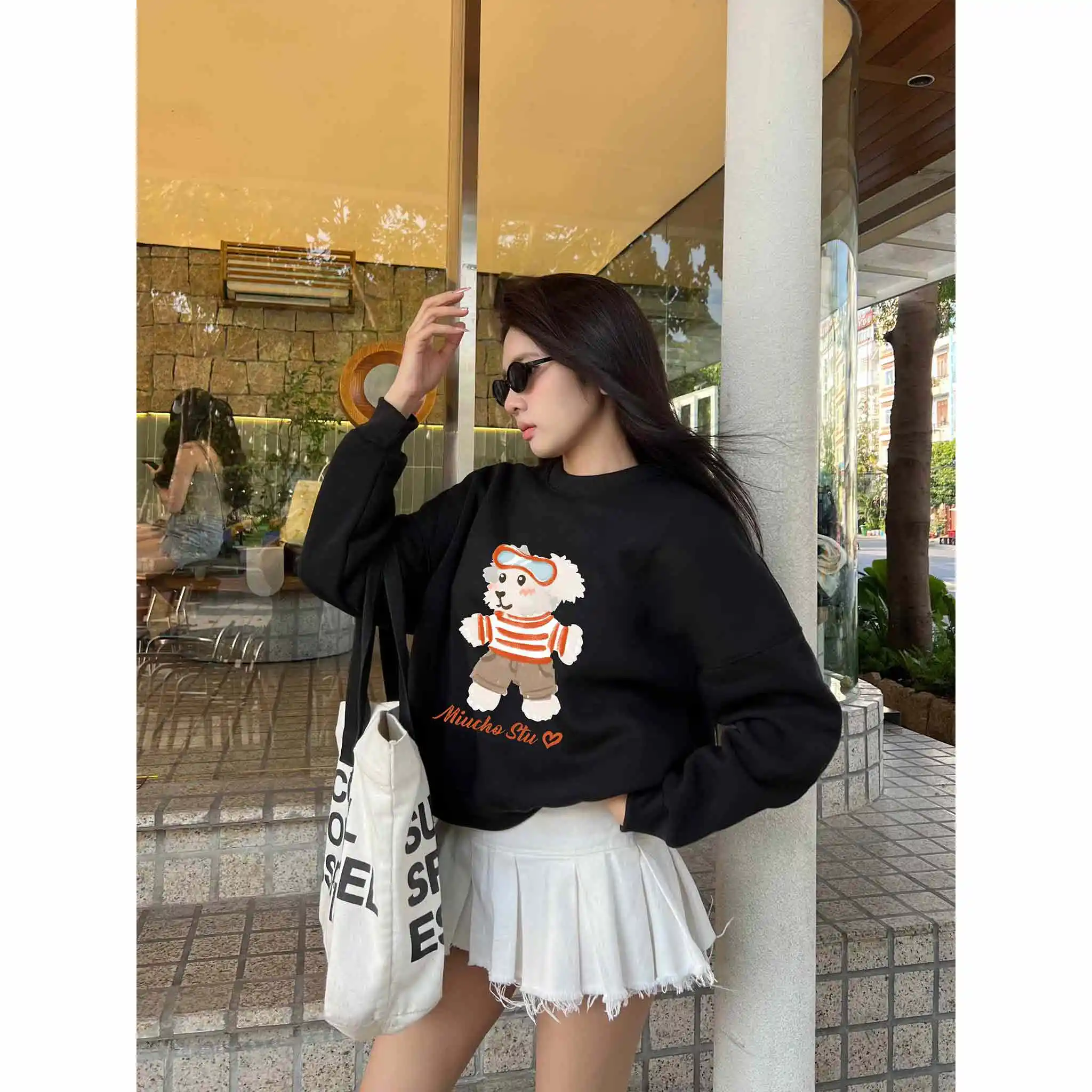 Áo Sweater form boxy Miucho nỉ 2 da mềm mại dày dặn thoáng mát gấu bông in mix 2795_thumbnail_8