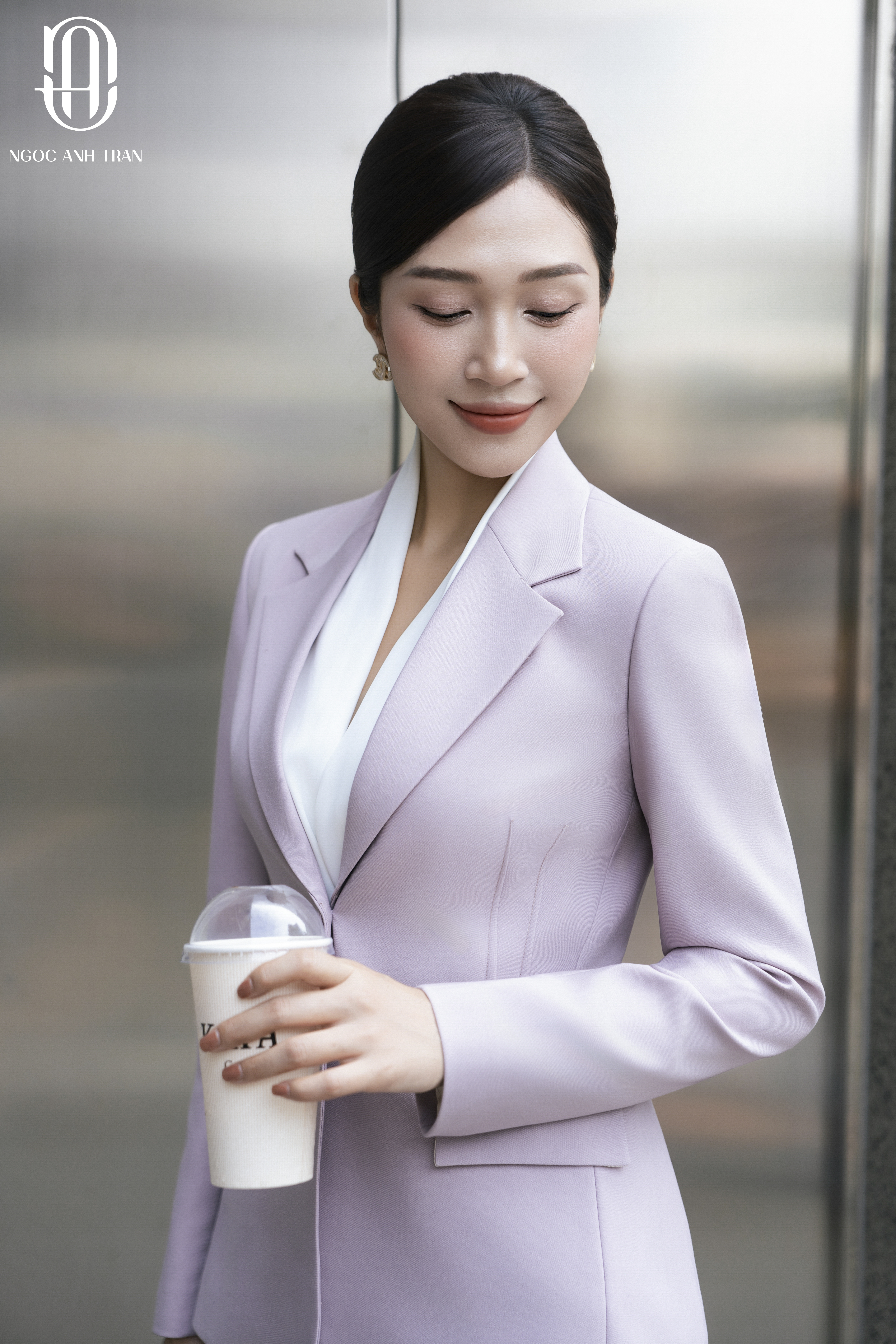 V052 - Set áo vest tím pastel phối chân váy