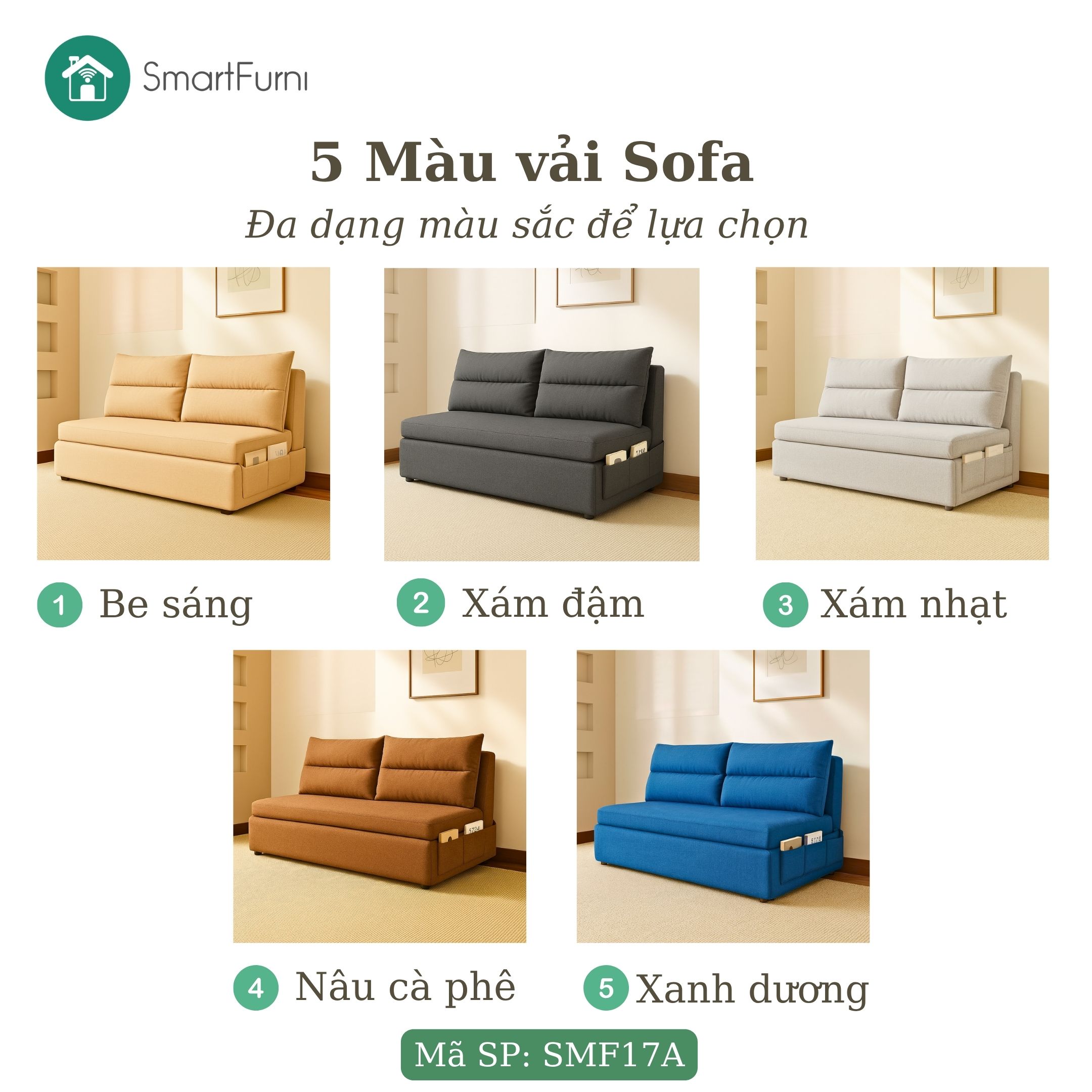 Sofa giường thông minh SmartFurni SMF17A - Bọc vải Lanh Canvas, gối kép _thumbnail_6