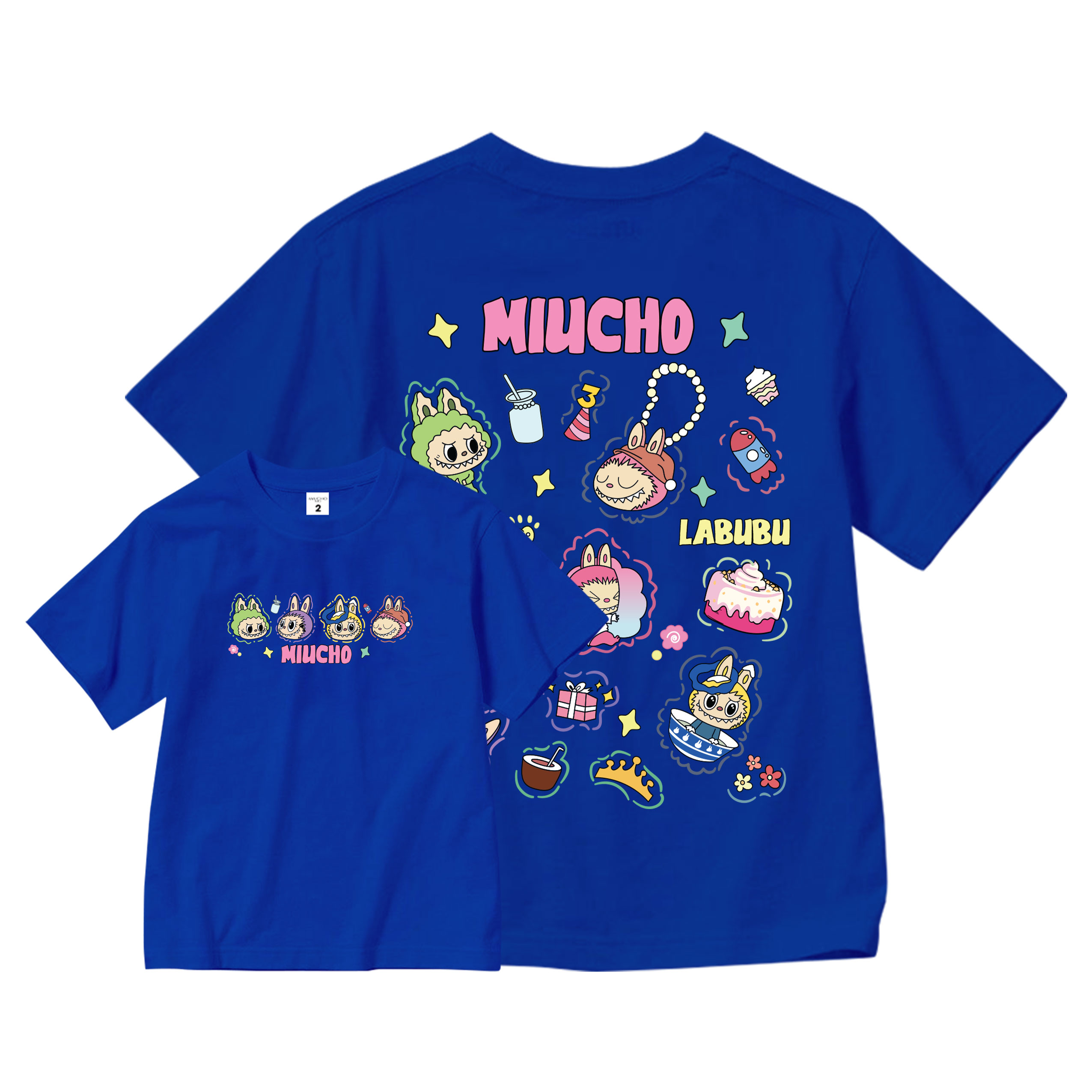 Áo thun bé gái labubu dễ thương nhiều màu sắc AED1462 Miucho Kid vải cotton thoáng mát cổ tròn in artwork_thumbnail_13