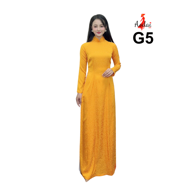Áo dài Gấm G5 màu cam cổ ao 3cm tay dài