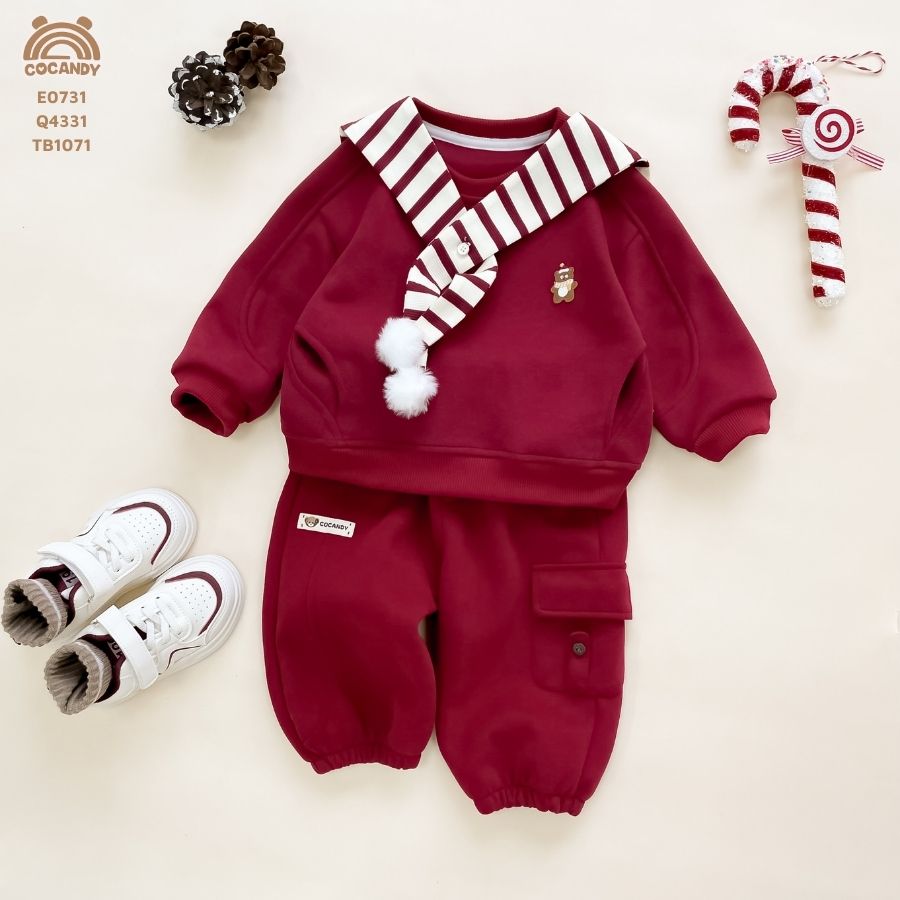 Áo dài nỉ ĐỎ phối ngực gấu