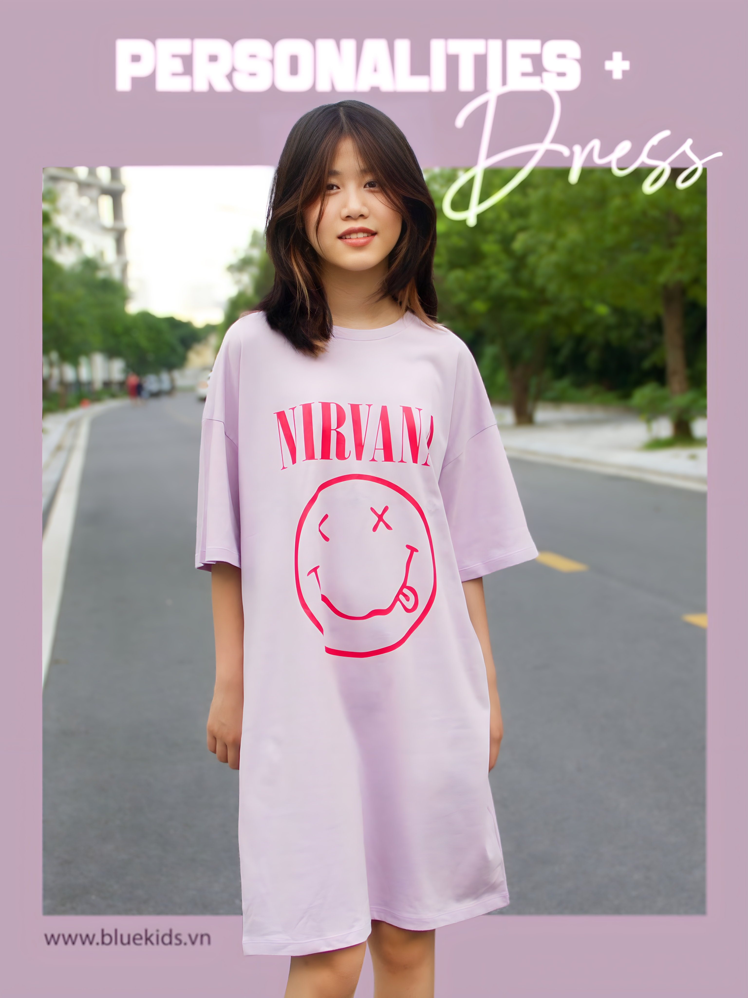 Váy cotton tím hình mặt cười