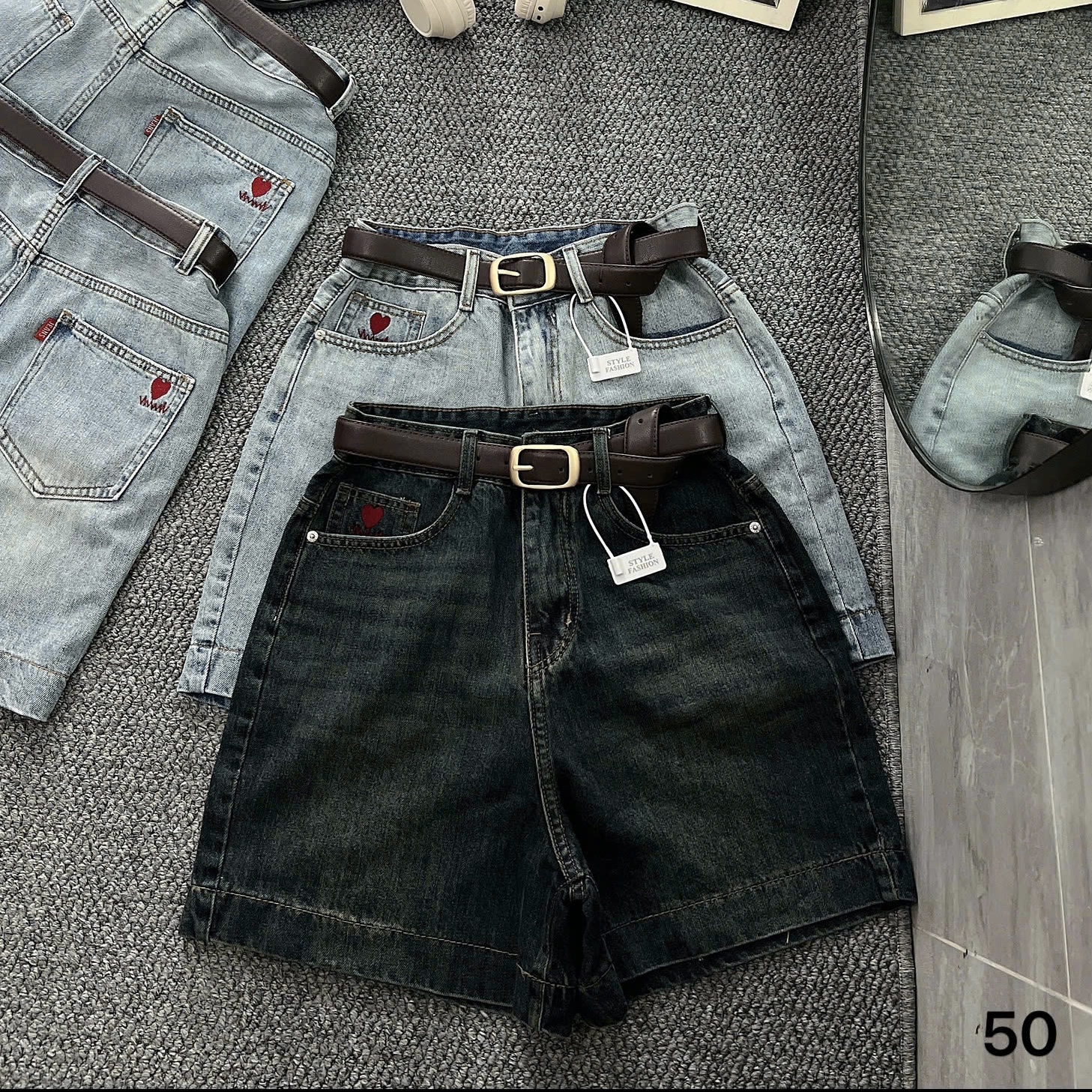 Quần short jean ngố thêu tim bigsize QSJ050 dành cho nàng mũm mĩm từ 55-90kg