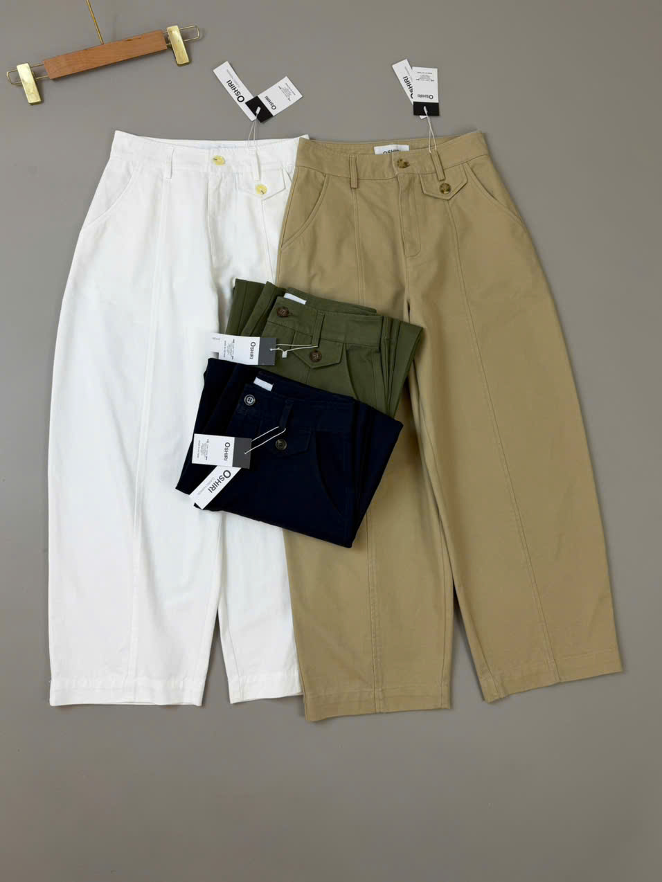 E333 QUẦN KAKI ỐNG CONG PHỐI GÂN OSHIRI 4 MÀU