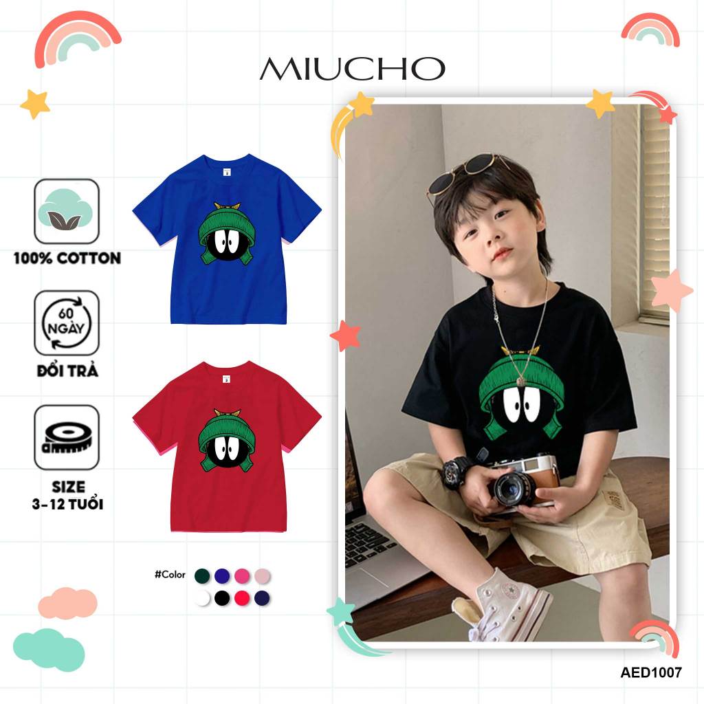 Áo thun cho bé trai bé gái form rộng vải cotton thoáng mát AED1007 Miucho Kid in artwork