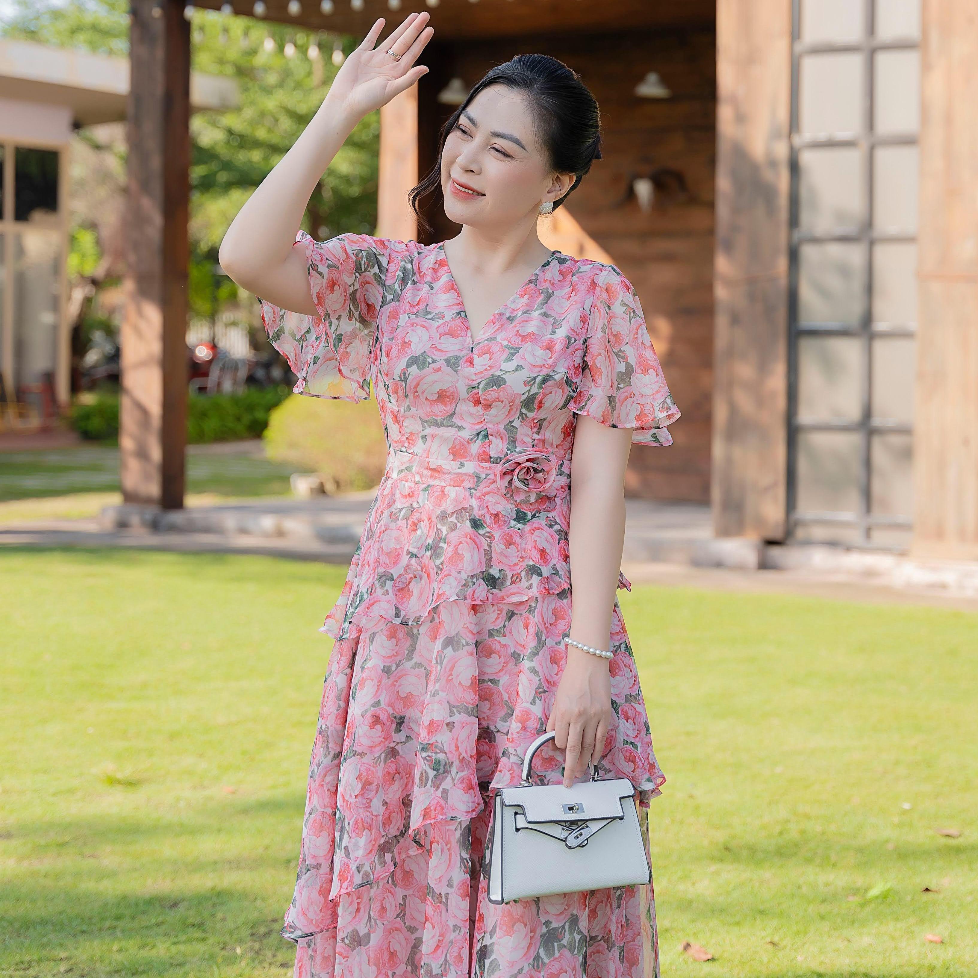 ĐẦM VOAN HOA HỒNG