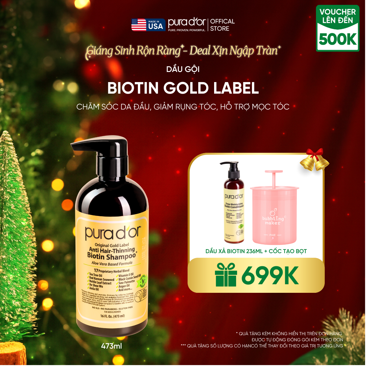Dầu Gội Biotin Pura D'or Original Gold Label Chăm Sóc Da Đầu, Giảm Rụng Tóc, Hỗ Trợ Mọc Tóc 473ml