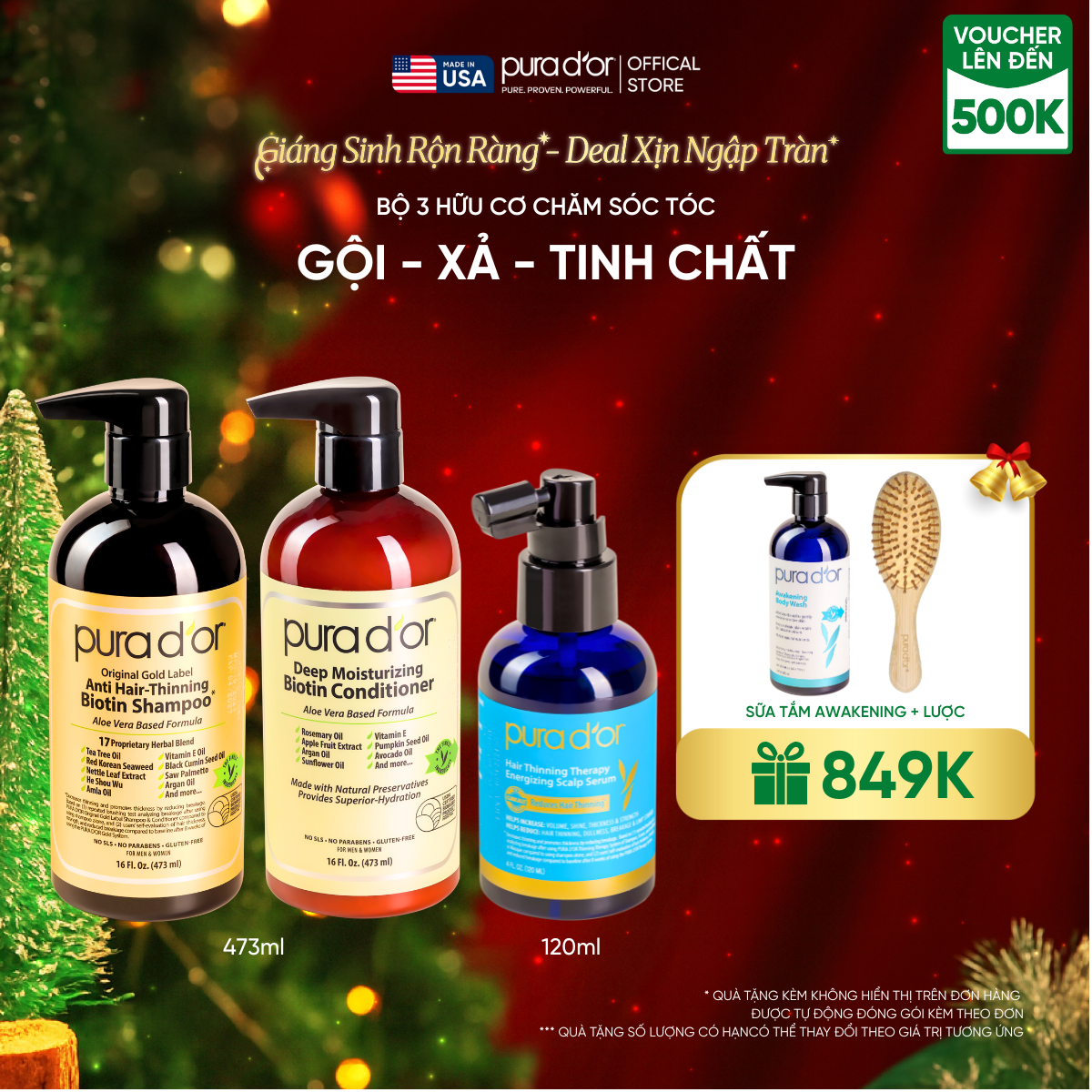 Combo 3 Bước Dầu Gội, Dầu Xả, Giảm Rụng Tóc Organic Pura D'or Biotin Gold Label 473ML | Chăm Sóc Tóc, Chăm Sóc Da Đầu, Dưỡng Tóc, Hỗ Trợ Mọc Tóc - Mega Livestream - Combo 3 bước 473ml