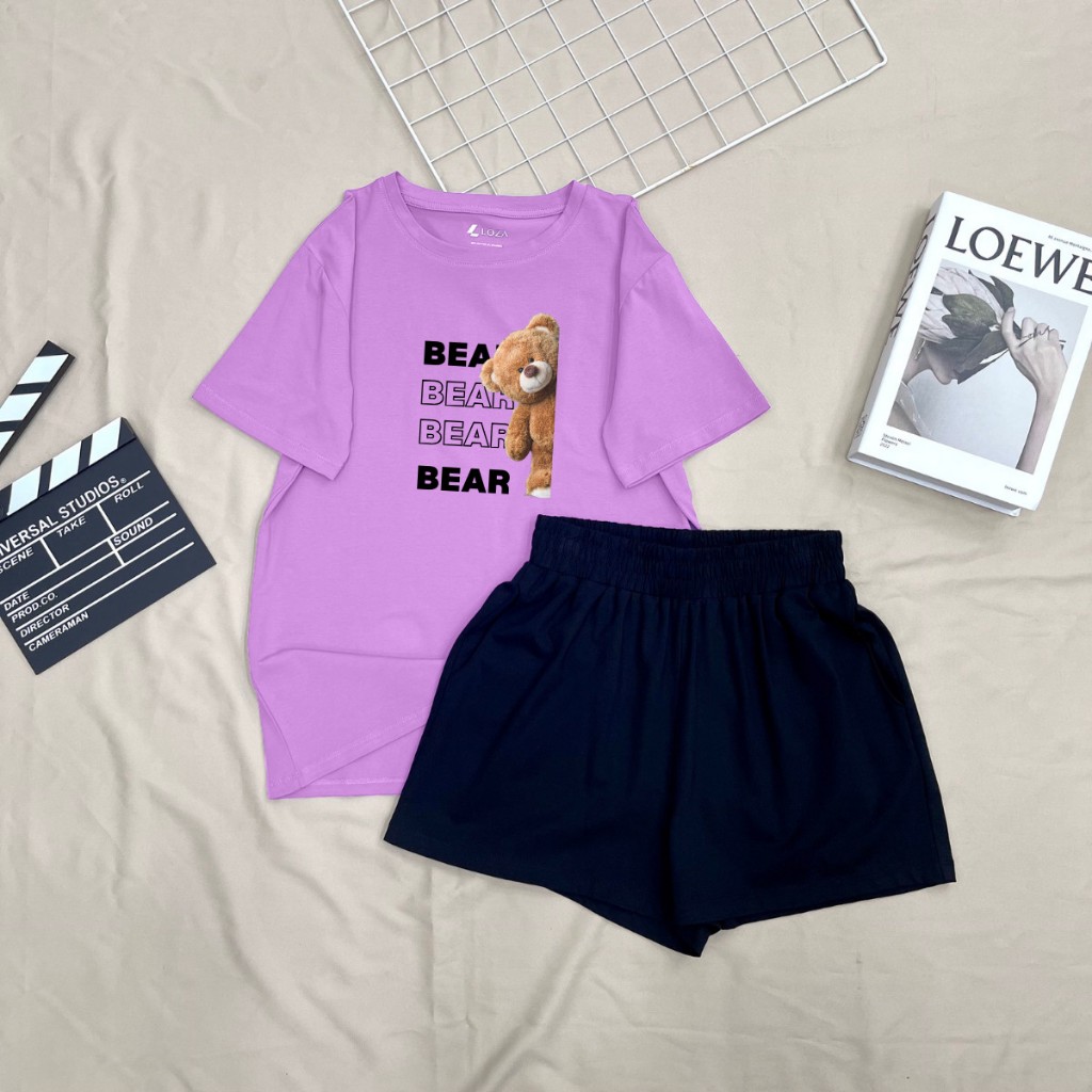 Set đồ nữ LOZA hình gấu Bear - Đồ bộ nữ mùa hè gồm áo thun dáng rộng + quần đùi cotton - BP17_thumbnail_13