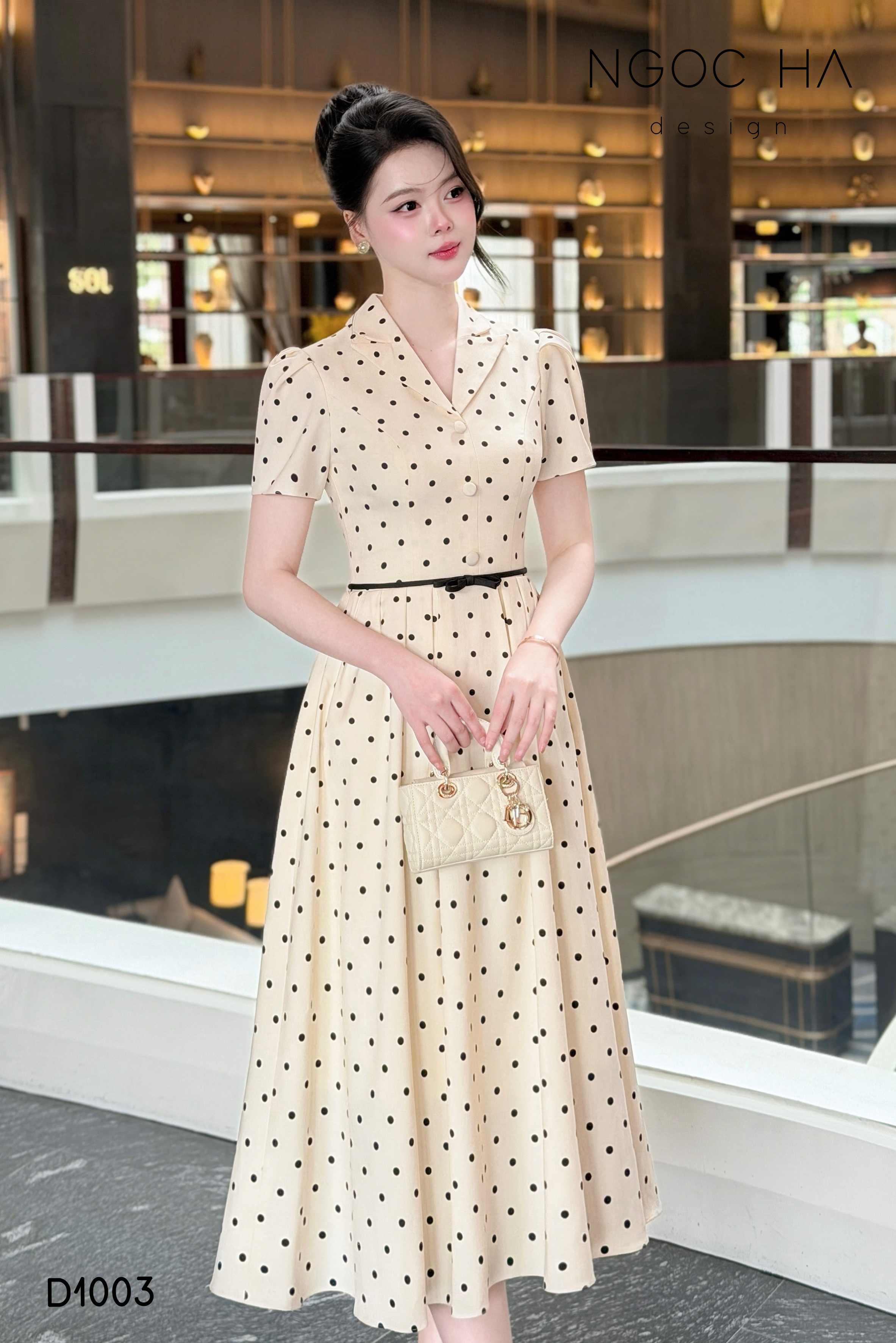 Lamia Dress_ Đầm Chấm Bi Cổ Vest Màu Kem D1003_thumbnail_3