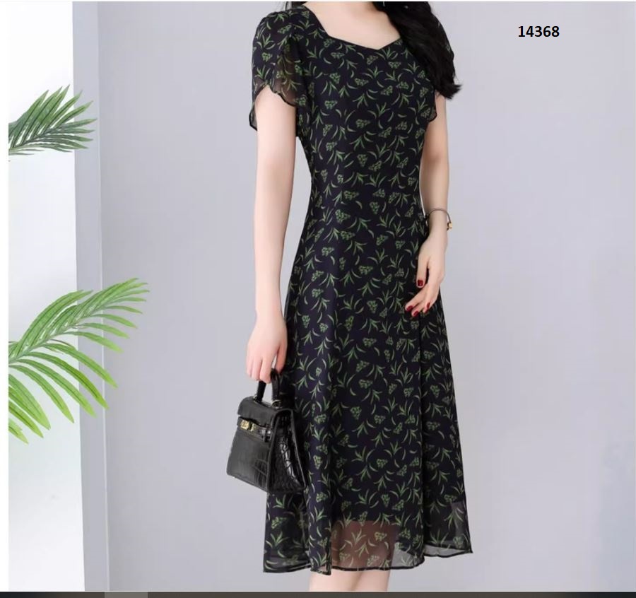 14368-Đầm voan công sở họa tiết xanh nhí _thumbnail_2