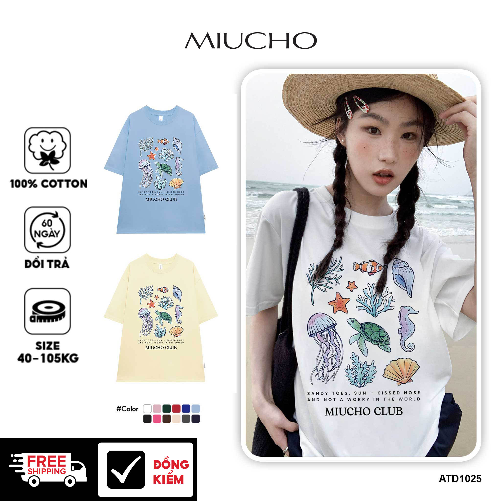 Áo thun form rộng unisex mùa hè ATD1025 Miucho tay lỡ cổ tròn in mix