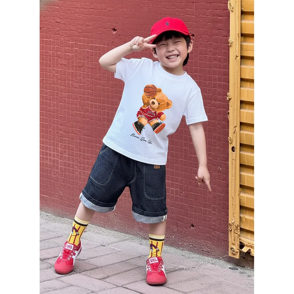 Áo thun cho bé trai bé gái Kado vải cotton dày dặn thoáng mát Gấu Teddy in artwork 2911_thumbnail_5