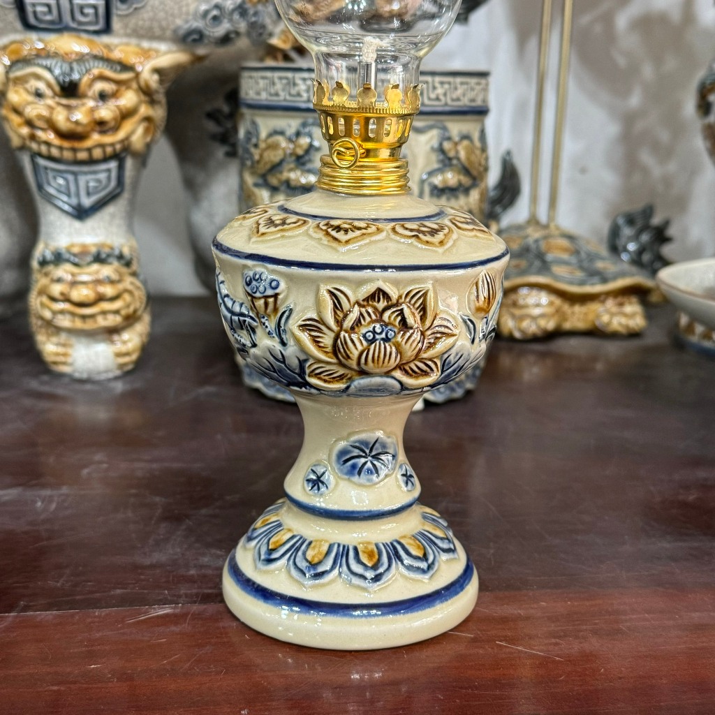 Đồ Thờ Cúng Đèn Thờ Cúng Men Hoàng Thổ - Đèn Rồng - Đèn Sen Bát Tràng - Nghệ nhân Chế Tác_thumbnail_1