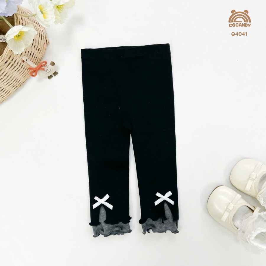 Quần dài legging ĐEN phối XÁM  gấu sóng nơ