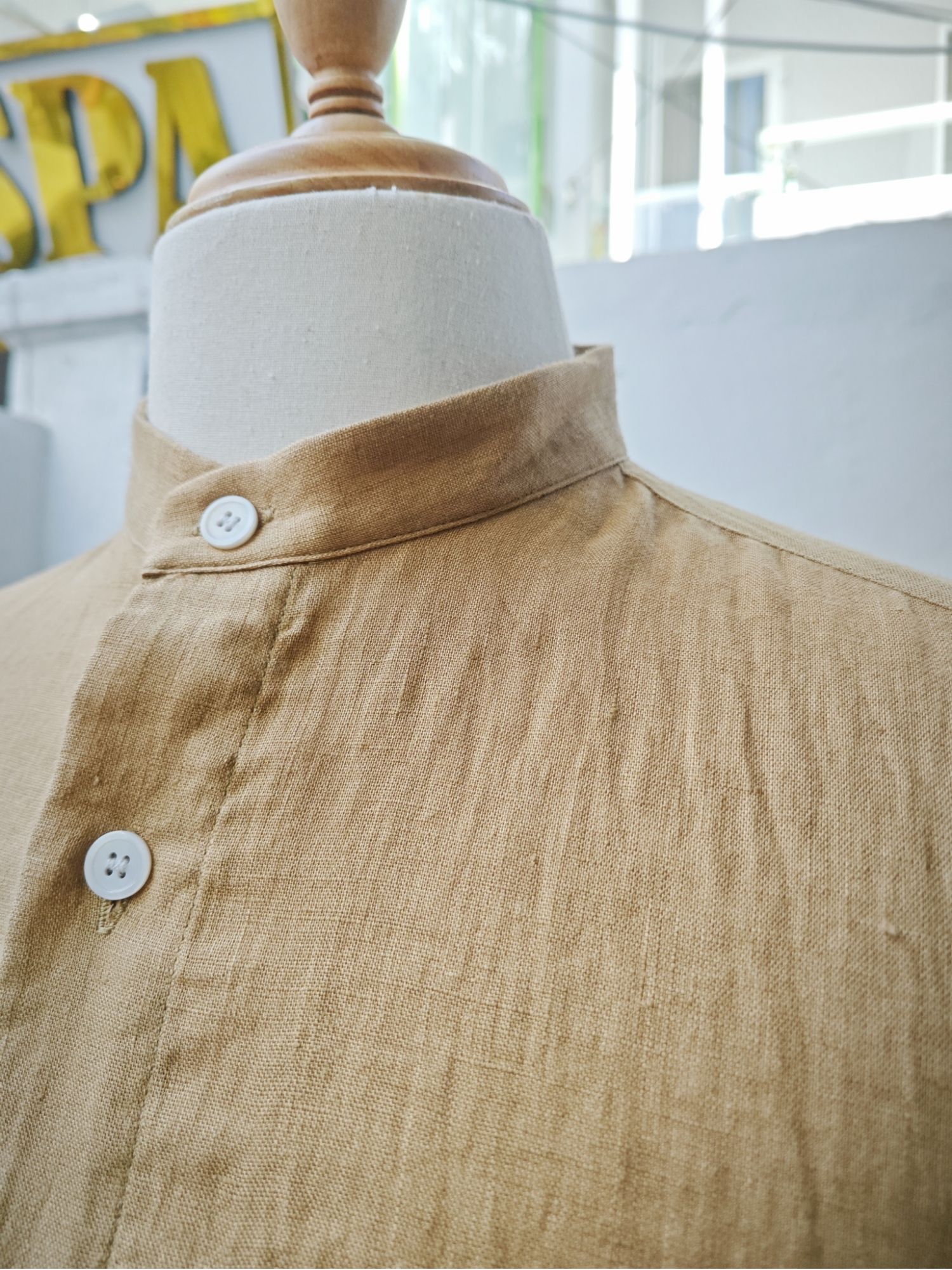 Sơ mi 100% linen tay ngắn cổ Trụ - cổ Tàu_thumbnail_3