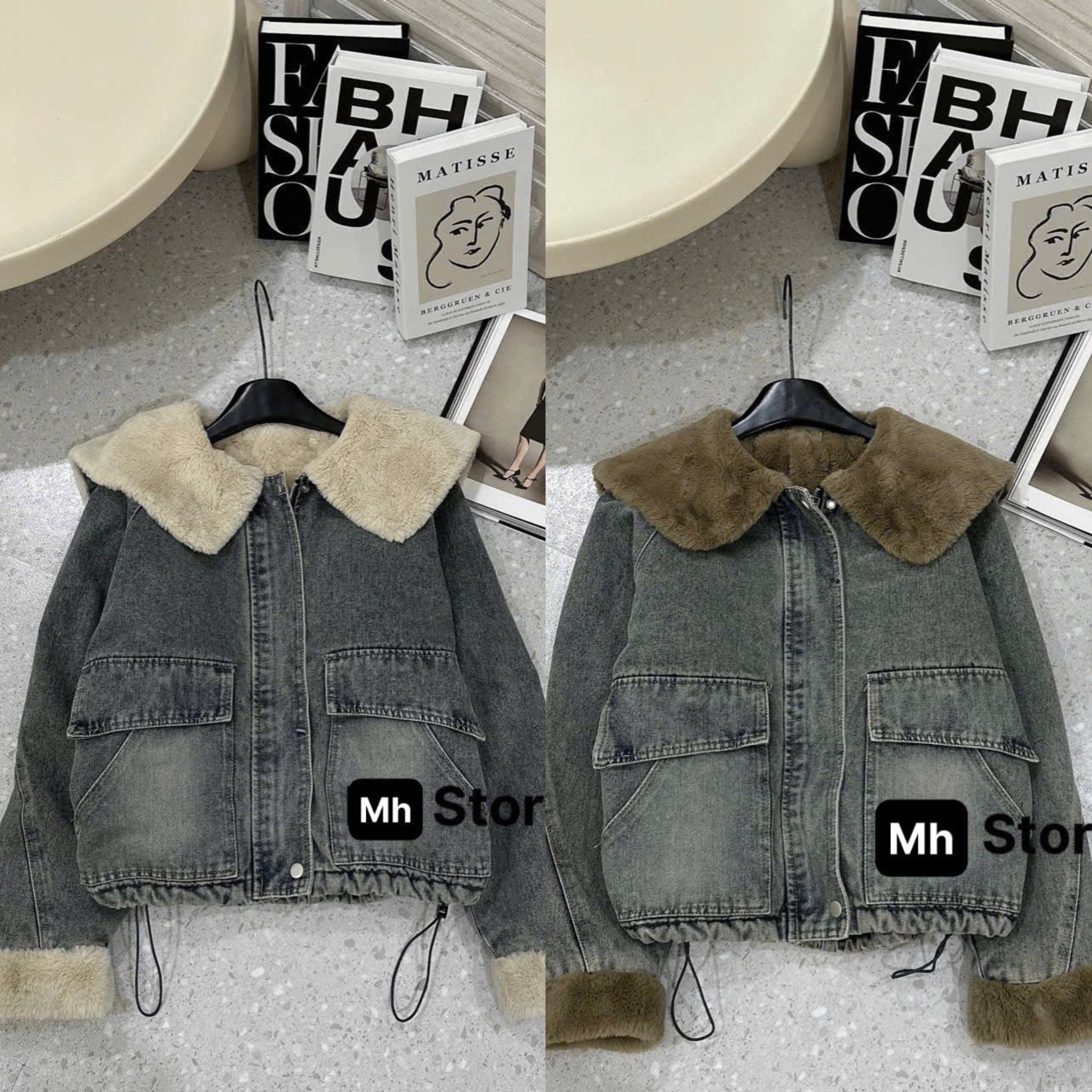 Áo khoác bò lông cổ sen - A58